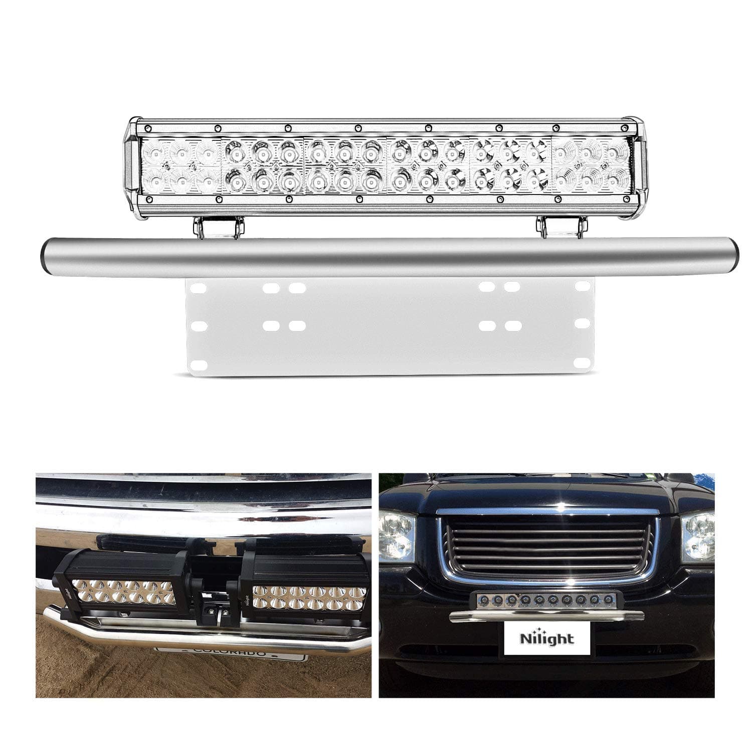 Nilight Led Light Bar Mounting Bracket Front License Plate Frame Holder For Off-Road Lights Work Lamps Lighting Bars, 2 Years Warranty