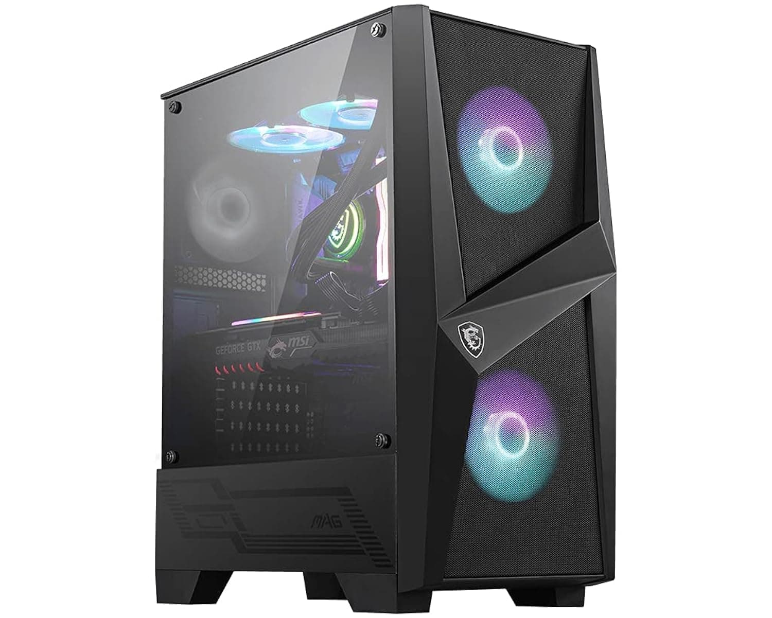 MSI MAG Forge 100R Mid Tower Gaming Computer Case Black 2X 120mm ARGB PWM Fan 1x 120mm Fan 1-6 ARGB Hub Mystic Light Sync Tempered Glass Panel ATX mATX Mini-ITX
