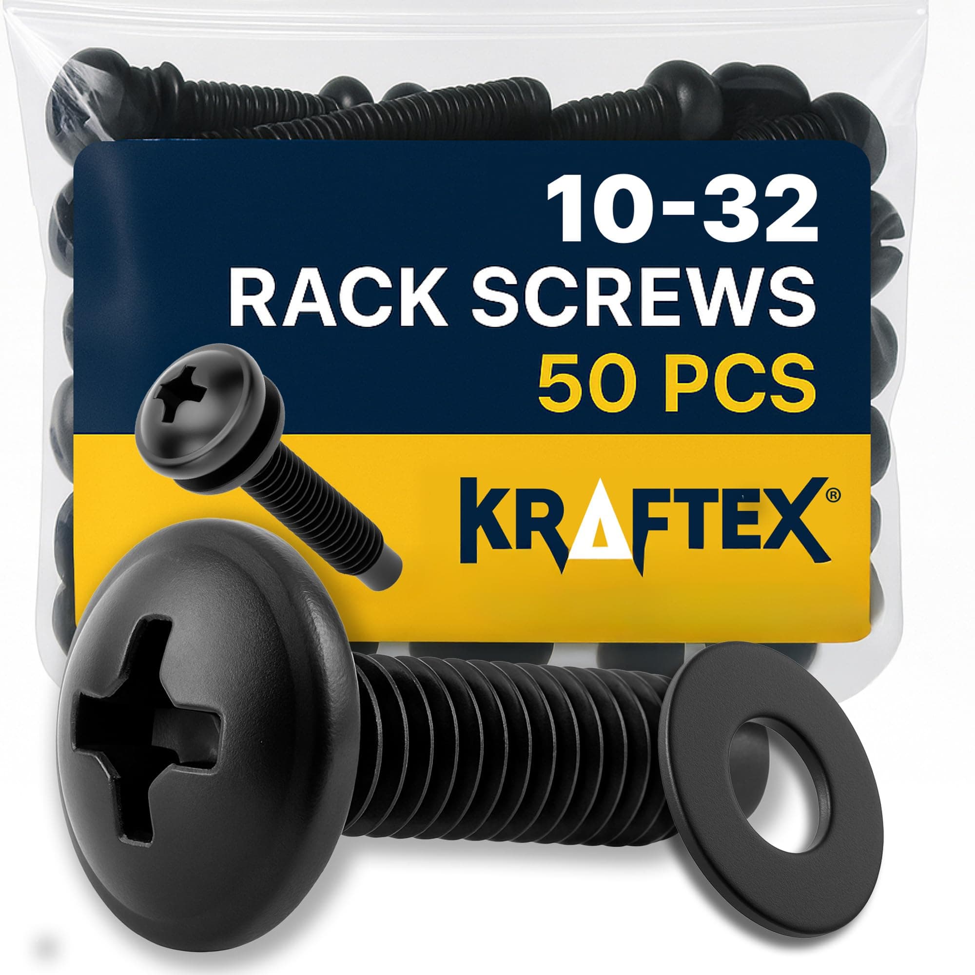10-32 Rack Screws 50-Pack - Versatile Server Rack Accessories for Network Cabinets, Audio Mounts, Studs and Recording Studio Includes Nylon Washers. Perfect for Rackmounts