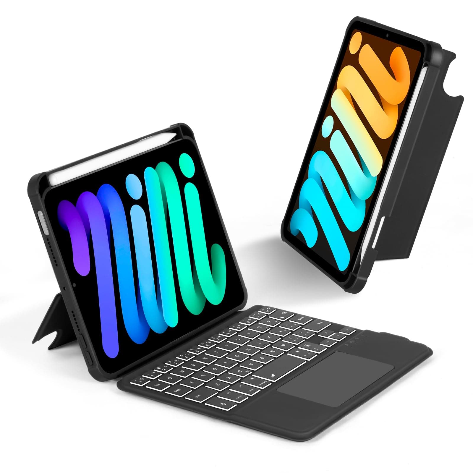 EAMPANG Case with Trackpad Keyboard for iPad mini 7th(A17 Pro, 2024)/6th Generation 8.3 inch,7-Color Backlit Wireless Keyboard Magnetic Detachable Multi-Angle Stand Cover for iPad mini 6 7 Black