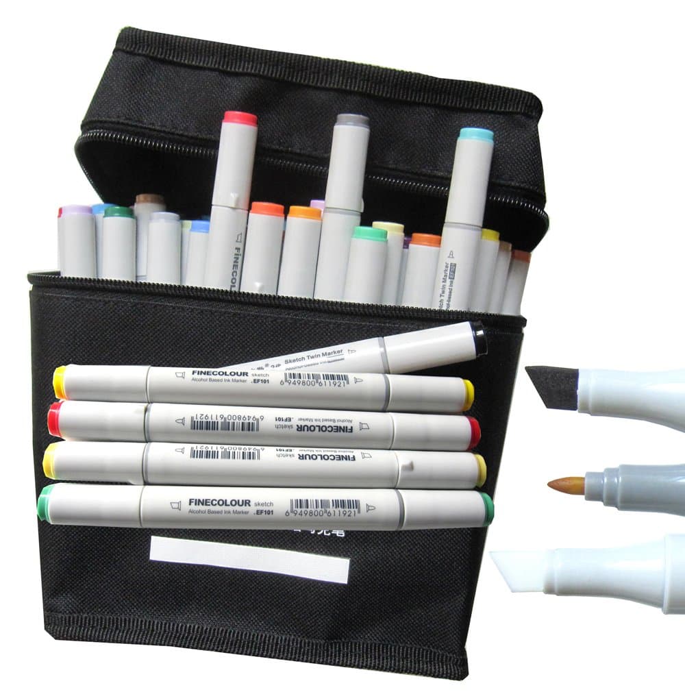 Basic 60-color Finecolour Sketch Twin Marker Set, Alcohol Based Ink, Double Ended, Cheap 60pcs Junior Marker Pens to Art Beginner, School Students