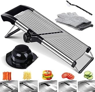 Masthome Mandoline Slicer for Kitchen, Adjustable Mandoline Vegetable Slicer with Stainless Steel Blade, Kitchen Food Julienne Cutter with Cleaning Brush, Cut Resistant Gloves