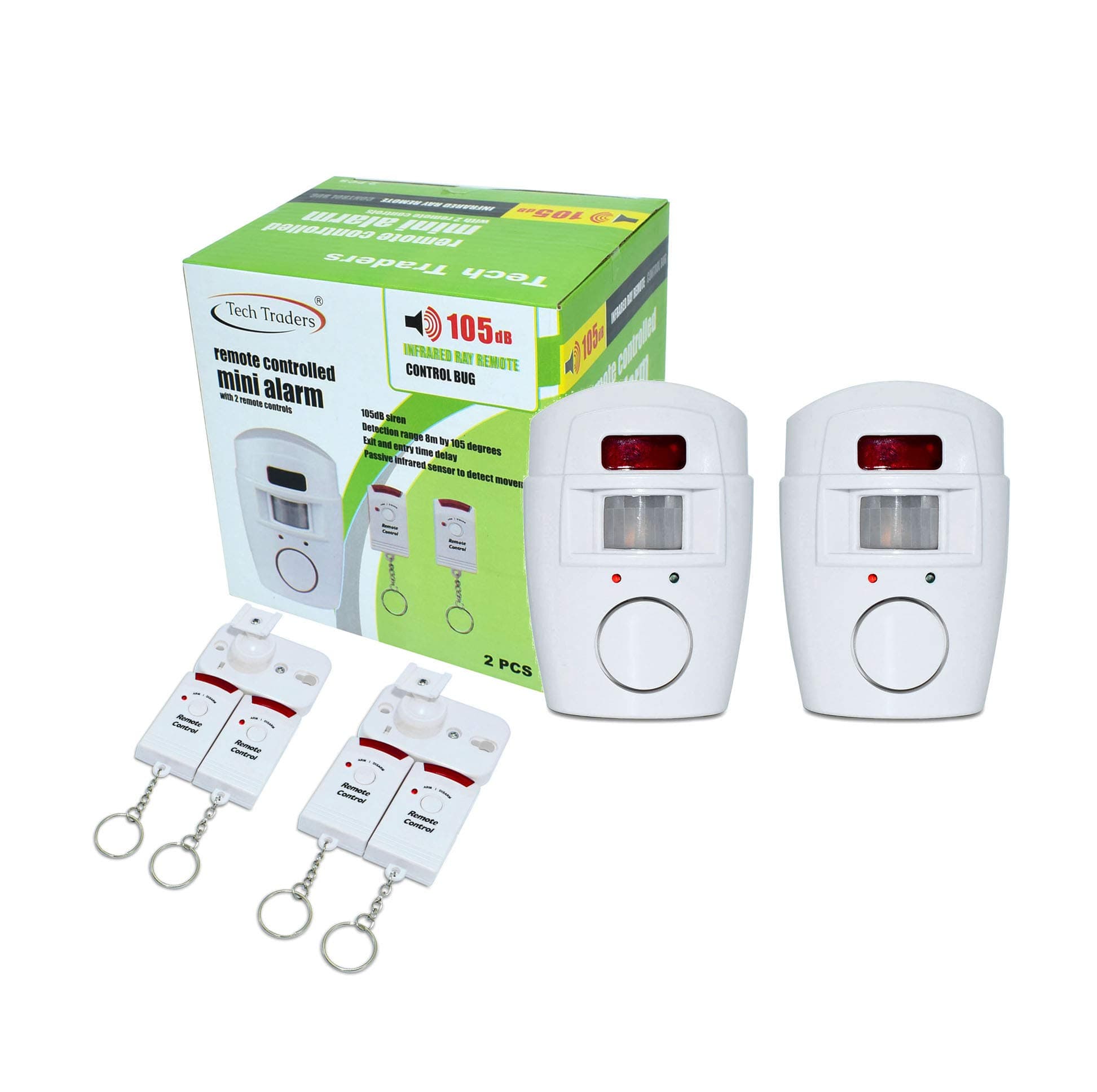 Wireless Pir Motion Sensor Alarm Plus 2 Remote Controls Shed Home Garage Caravan, White [2 Pack]