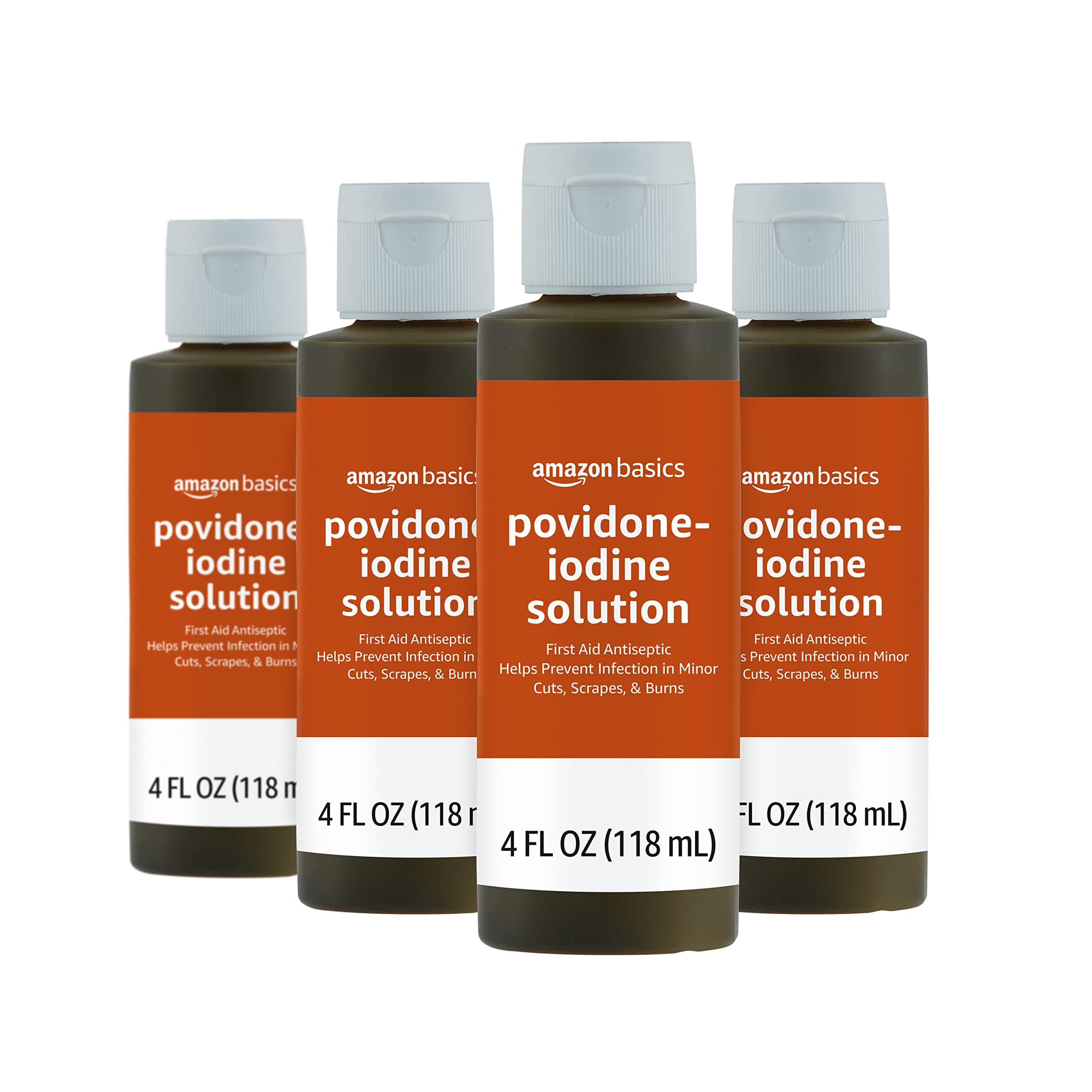 First Aid Antiseptic, 10% Povidone Iodine Solution, 4 Fluid Ounces, 4-Pack (Previously Solimo)