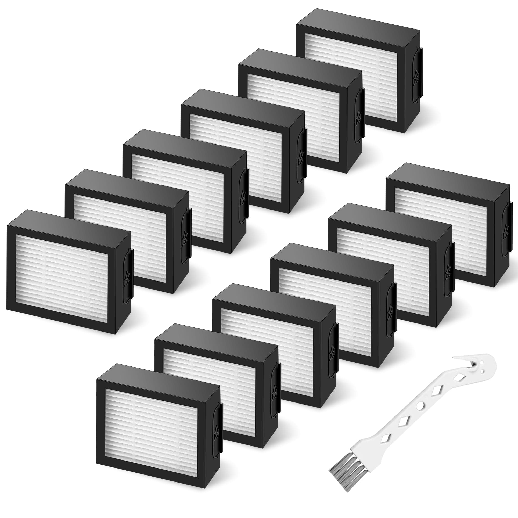 Funmit Filter Replacement for iRobot Roomba e, i and j Series i7 i7+/plus i3 i3+ E5 E6 E7 i4 i6 i6+ i8 i8+ Robot Vacuum Cleaners Parts, 12 Pack High Efficiency Filter + 1 Cleaning Brush