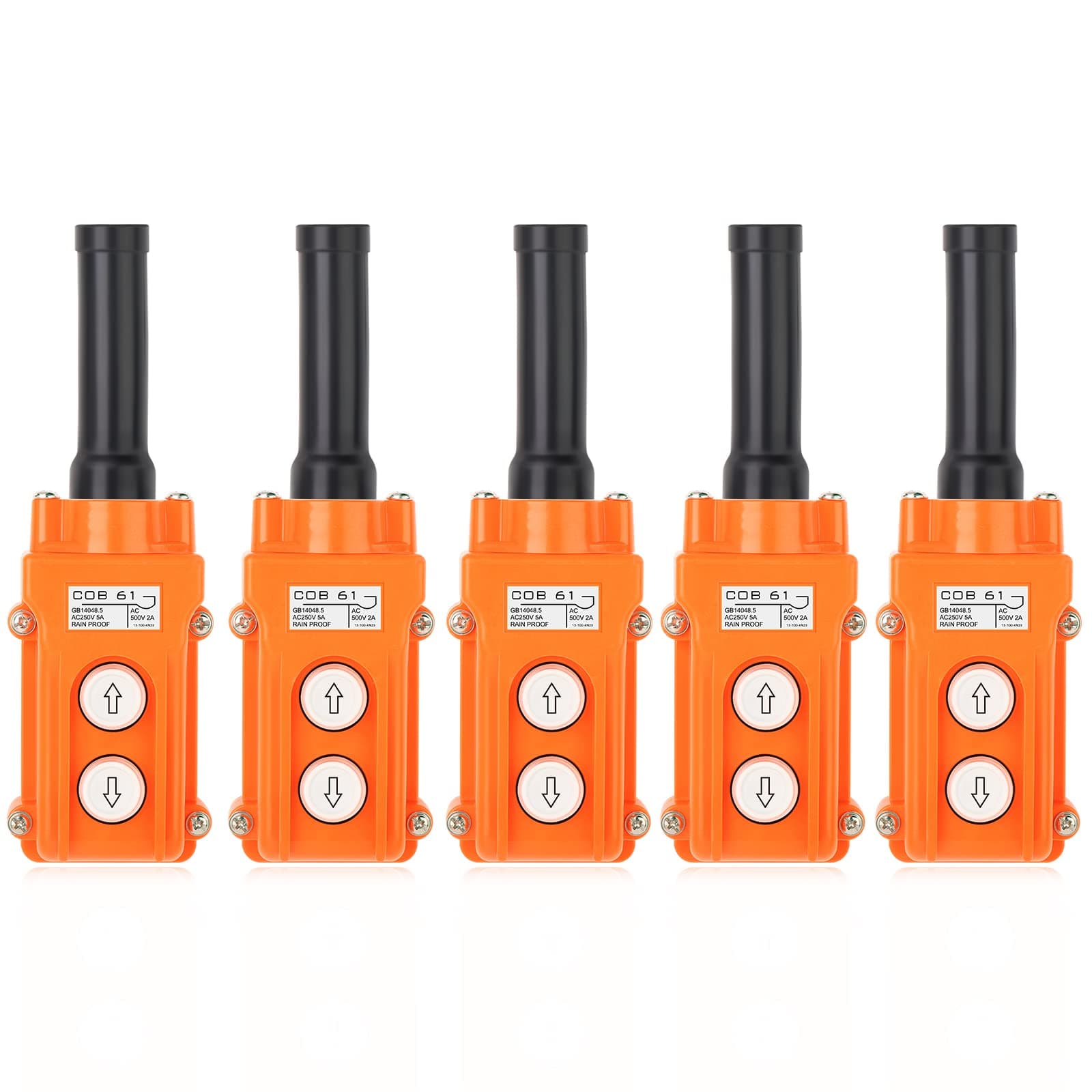 5Pcs Rainproof Crane Push Button Switch, COB61-UP-DOWN Crane Pendant Control Station Push Button Switch with Rubber Cable Barrel