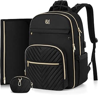 Diaper Bag Backpack, Quilted Baby Bag with Changing Pad & Stroller Straps & Pacifier Case, Large Travel Diaper Bags