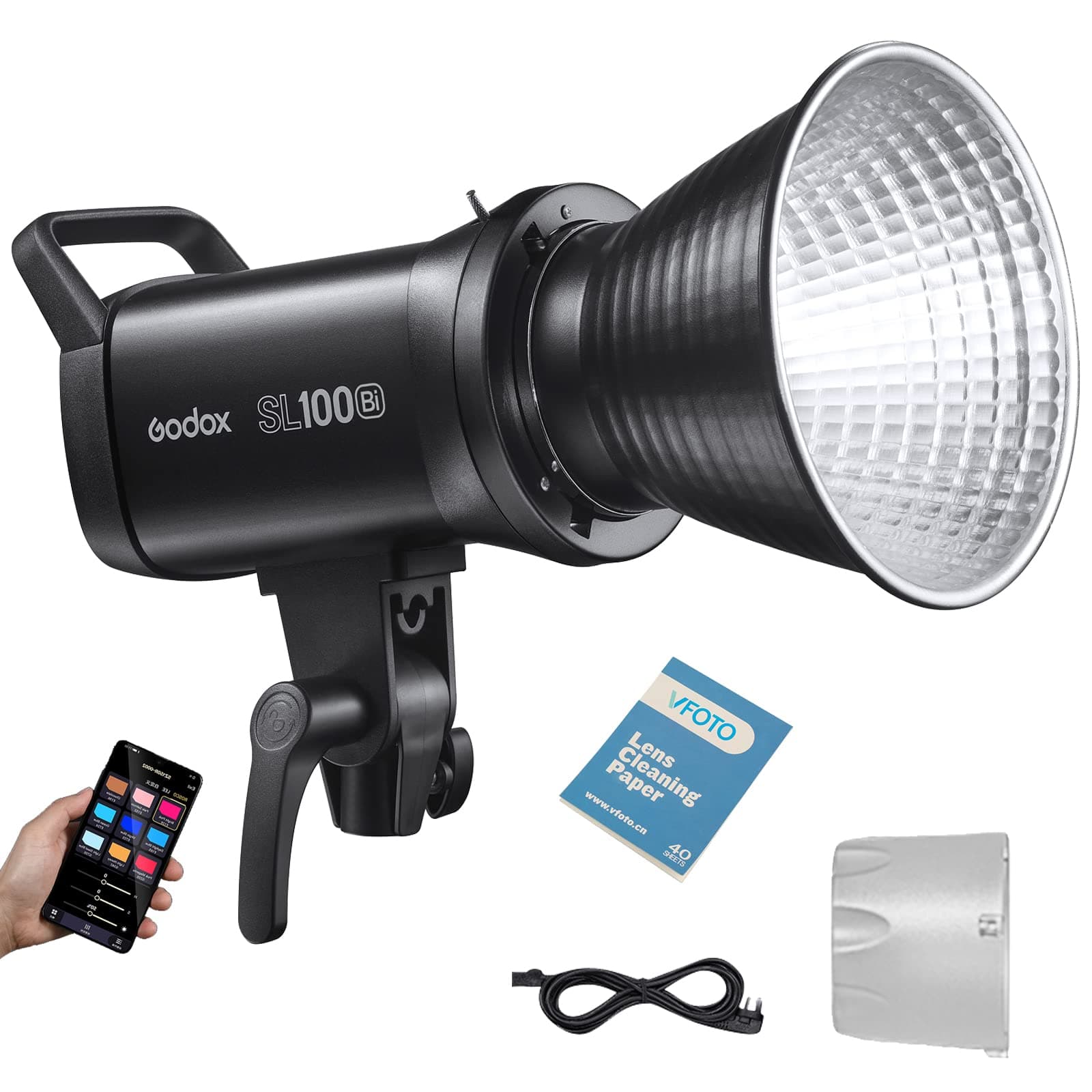SL100Bi LED Video Light 100W Bi-Color 2800K-6500K CRI96 TLCI97 Daylight Balanced Continuous Output Lighting Studio Light, 11 FX Effects, APP Bluetooth Control, Bowens Mount