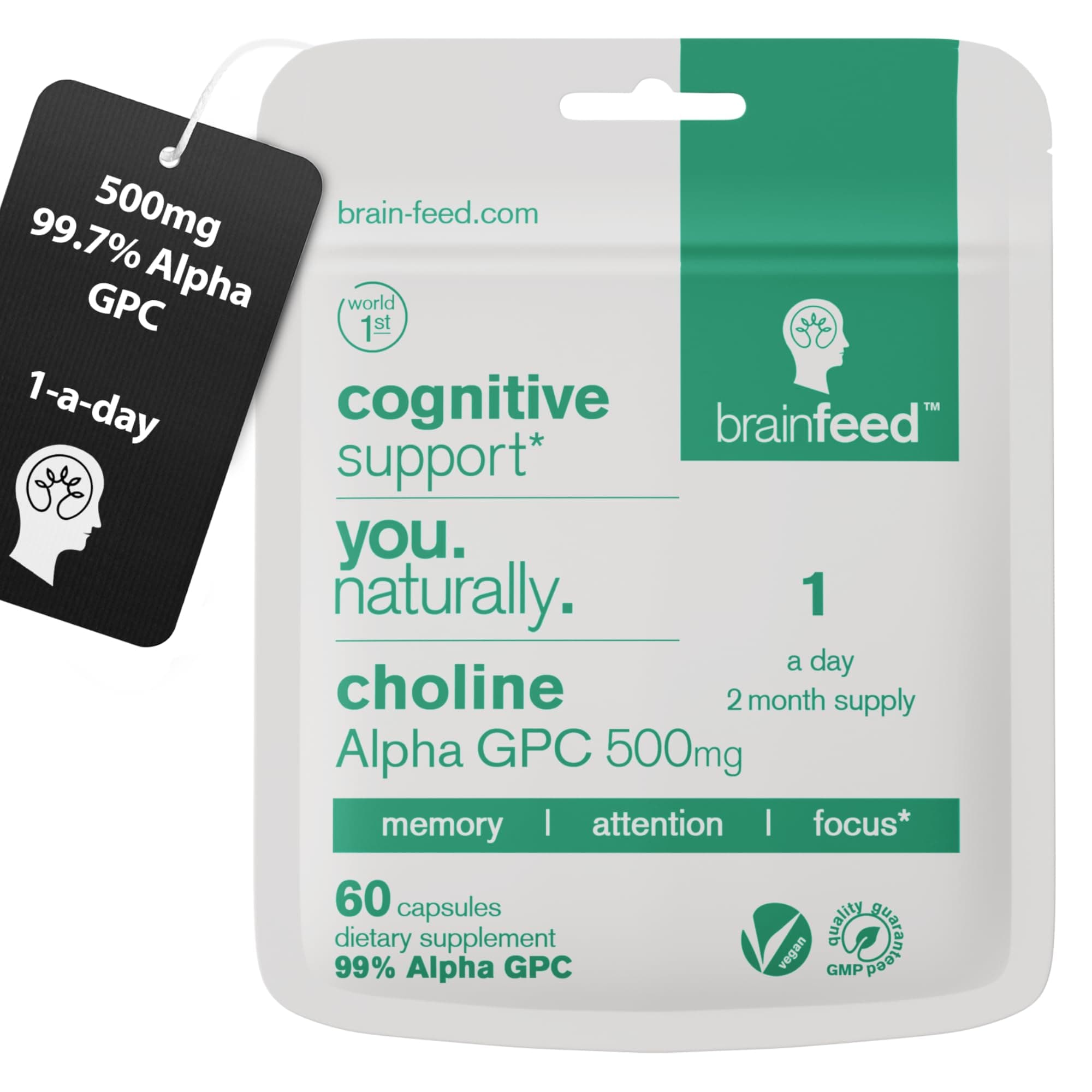 brain feed Choline Alpha GPC 99% Memory Supplement | 60 Capsules | 500mg | UK Manufactured