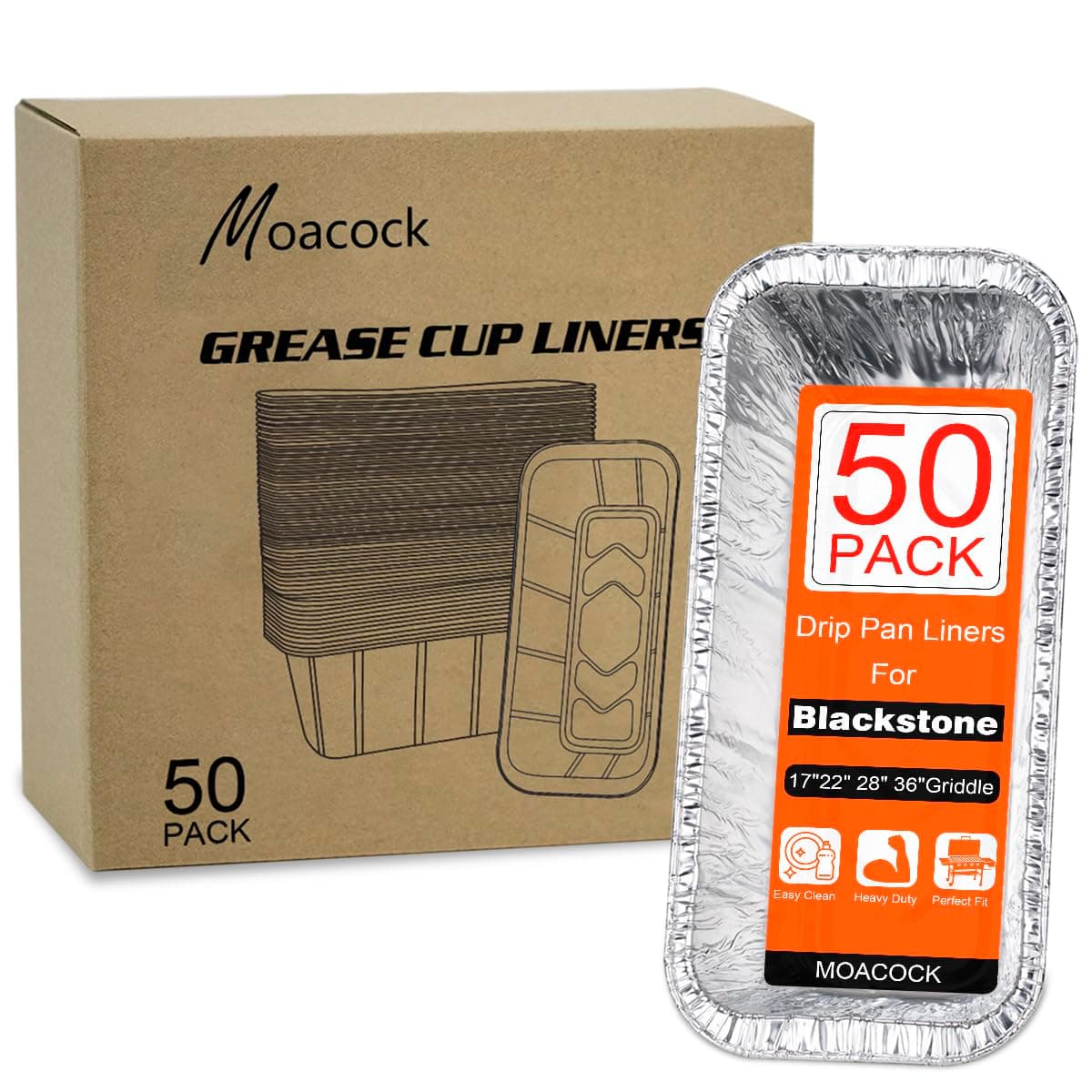 50Pack Drip Pan Compatible for Blackstone Griddles 28 & 36 & 30 & 22 & 17 Inches, Aluminum Foil Grease Drip Pans, Grill Grease Tray Griddle Accessories