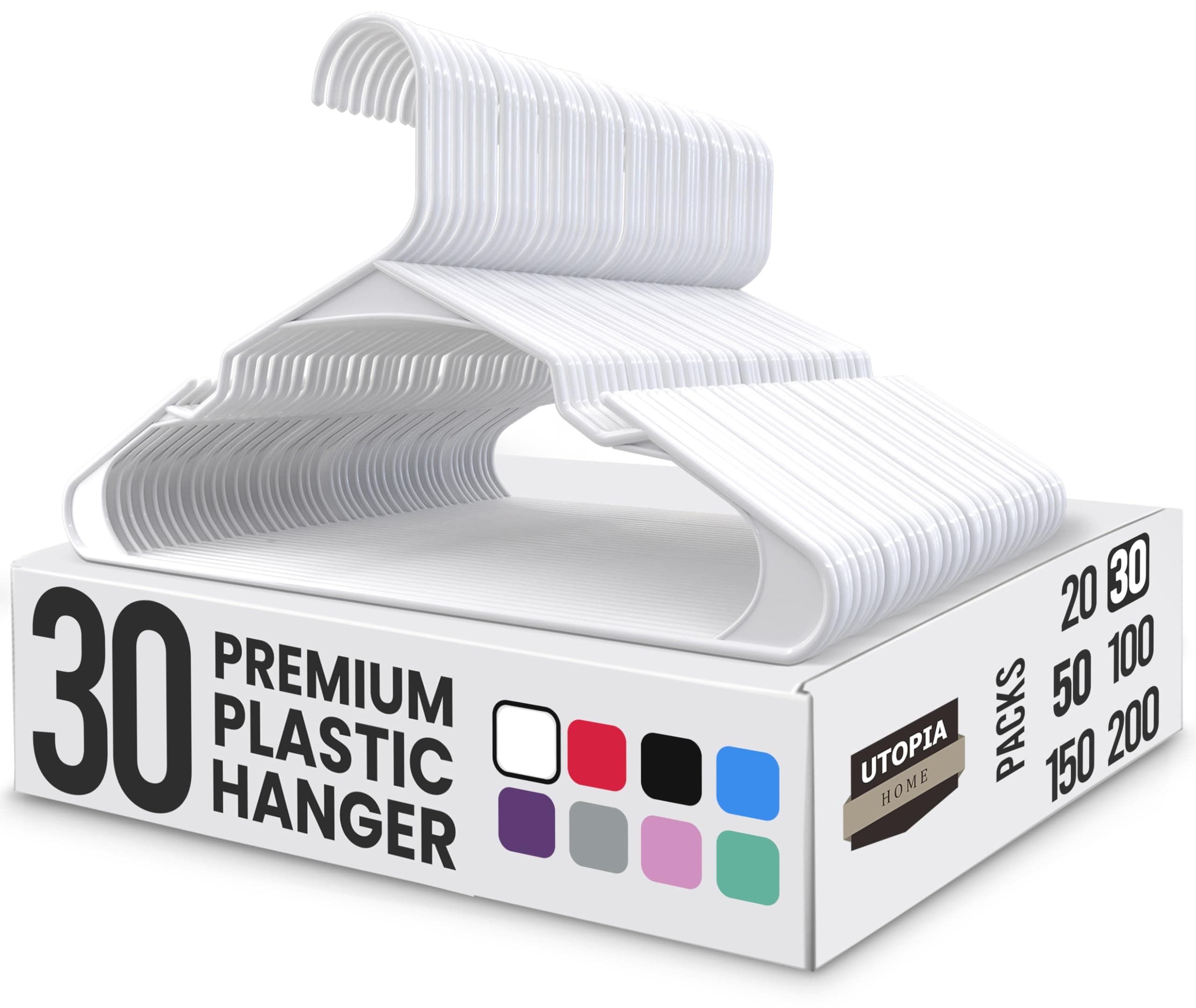 Plastic Hangers 30 Pack - Perfect Space Saving Clothes Hanger - Durable and Strong - Perfect Closet Organizers with Shoulder Grooves (White)