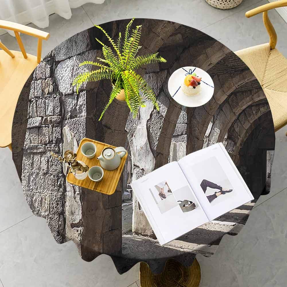 Apartment Decor Collection Round tablecloth function Dark Corridor Inter with Arcs Ruins of Ancient City Smyrna Izmir Turkey Heritage Picture Quick drying Brown Diameter 51 Inch