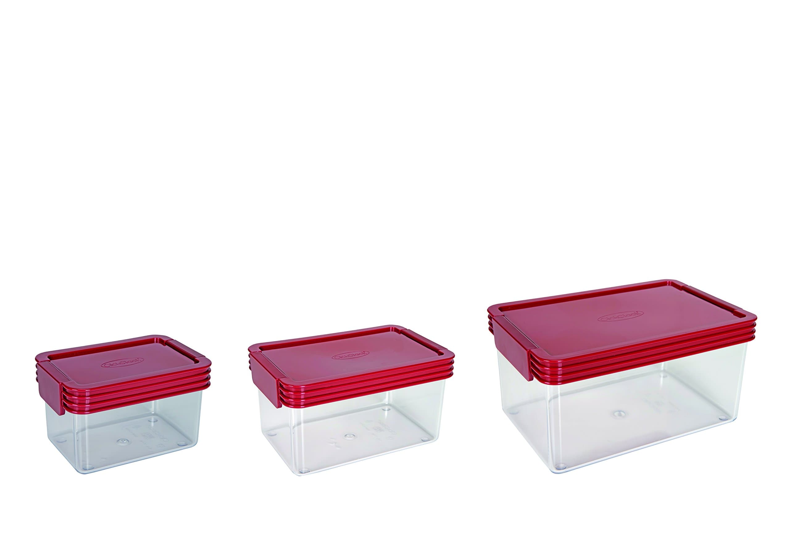 Click Clack Kitchen Essentials Storage Containers with Red Lids, 0.45-Quart, 1-Quart and 2-Quart, Set of 3 by Click Clack