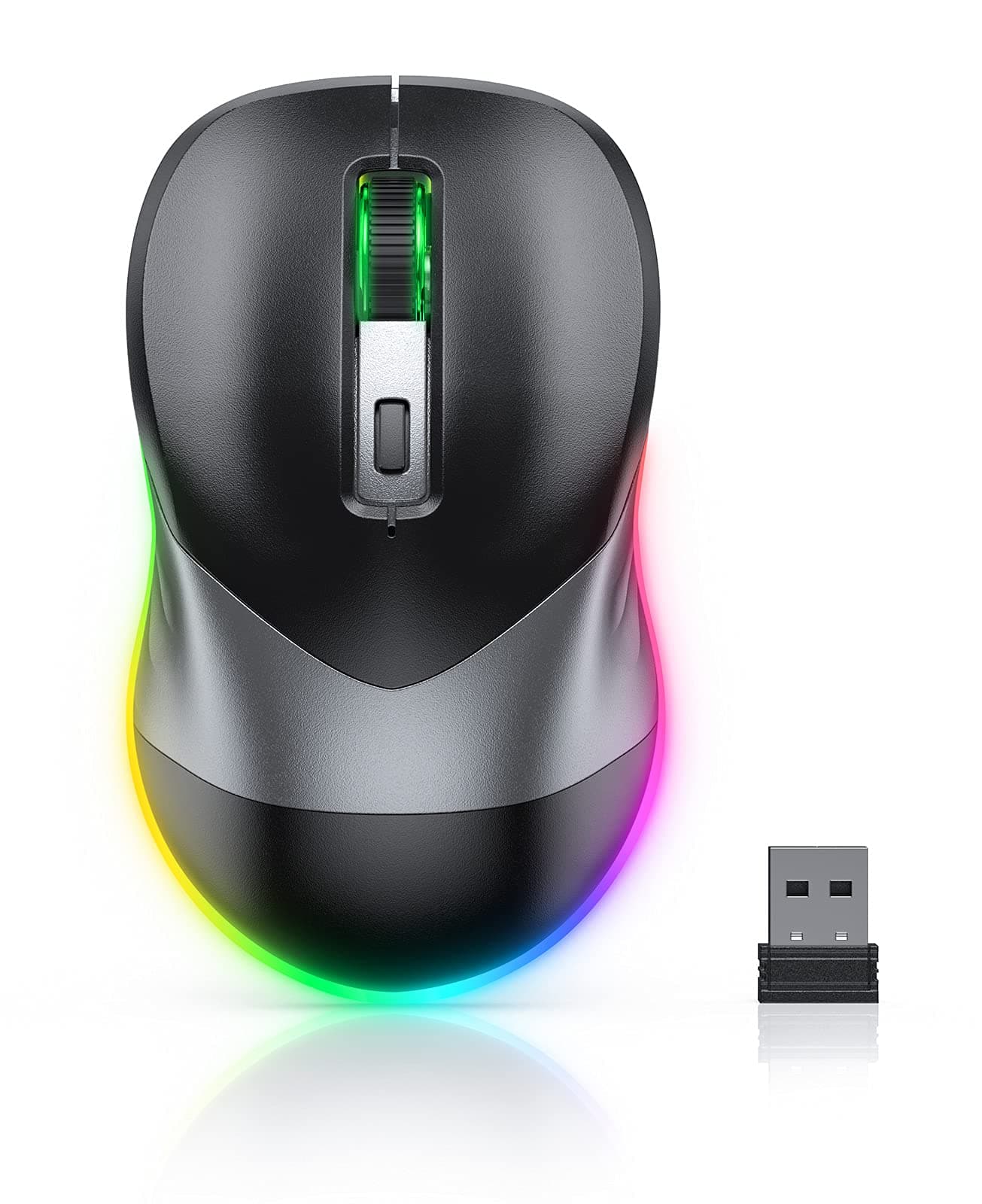 Wireless Mouse, Jiggler Mouse for Laptop - LED Mouse Rechargeable Computer Mice Mouse Mover Undetectable Random Movement with On/Off Button Keeps Computer Awake - Black&Grey