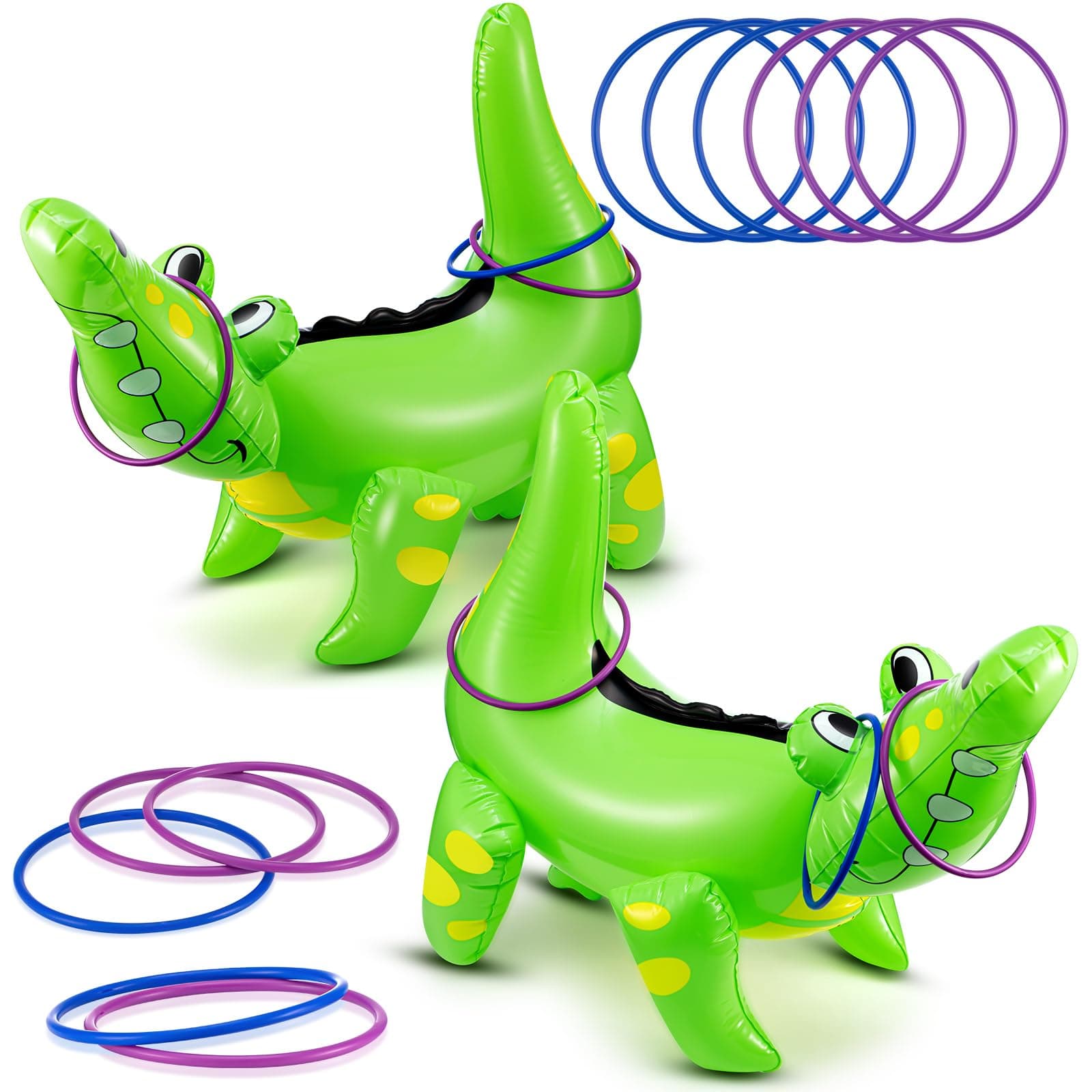 Alligator Inflatable Ring Toss Crocodile Game, Each Include 22" Inflatable Alligator Blow up Crocodile and 8 Rings, Alligators Party Decorations for Carnival Activities Safari