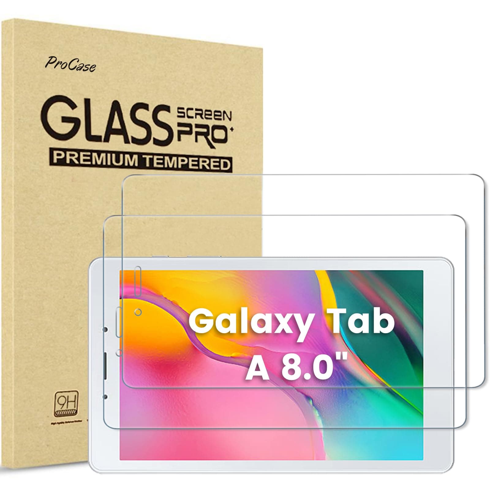 ProCase [2 Pack] Galaxy Tab A 8.0 2019 Screen Protector (SM-T290),9H Hardness Tempered Glass Screen Film Guard, for 8.0 Inch Galaxy Tab A 2019 Tablet