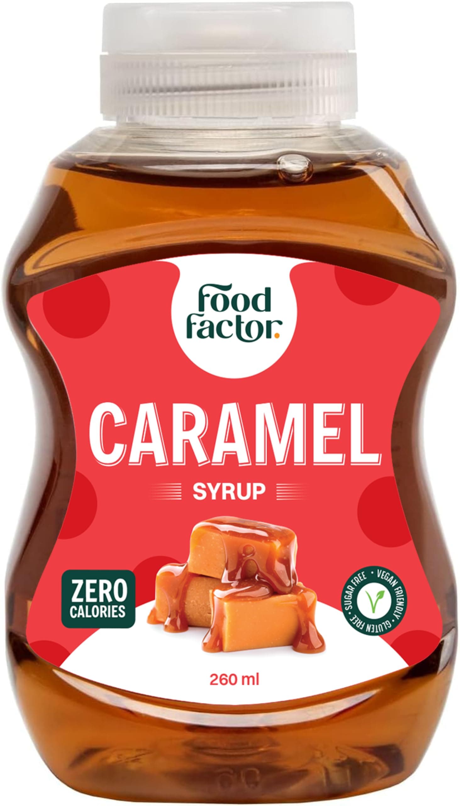 Food Factor Caramel Syrup | Made in Italy | Zero Sugar, Zero Calorie, Gluten Free, Suitable For Vegan, Keto Friendly Use it with Ice Cream, Coffee, Latte, Milkshake (260ml, Caramel)