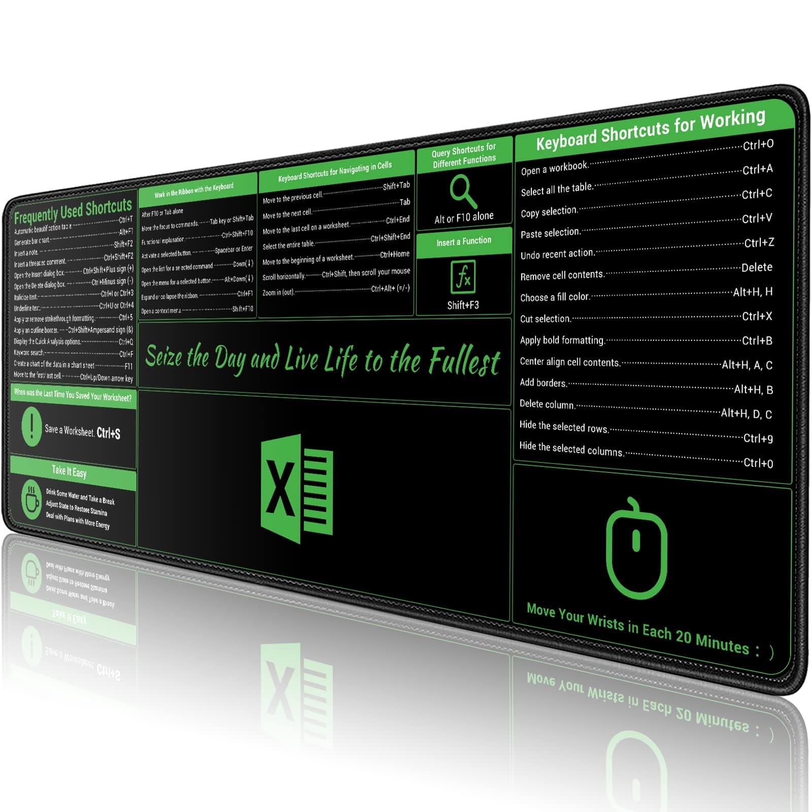 ProbTis Large Excel Shortcut Mouse Pad, Extended Office Mouse Pad with Stitched Edges, Waterproof, Non-Slip Base Keyboard Mats for Desk, XL Giant Mouse Pads for Desk, 31.5”x11.8”, Back to School