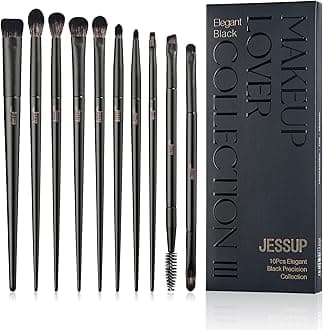 Jessup Eyeshadow Brush Set, 10Pcs Eye Makeup Brushes Professional for Blending Eye Shadow Liner Crease, Duo-end Brow Brush, Elegant Black T337