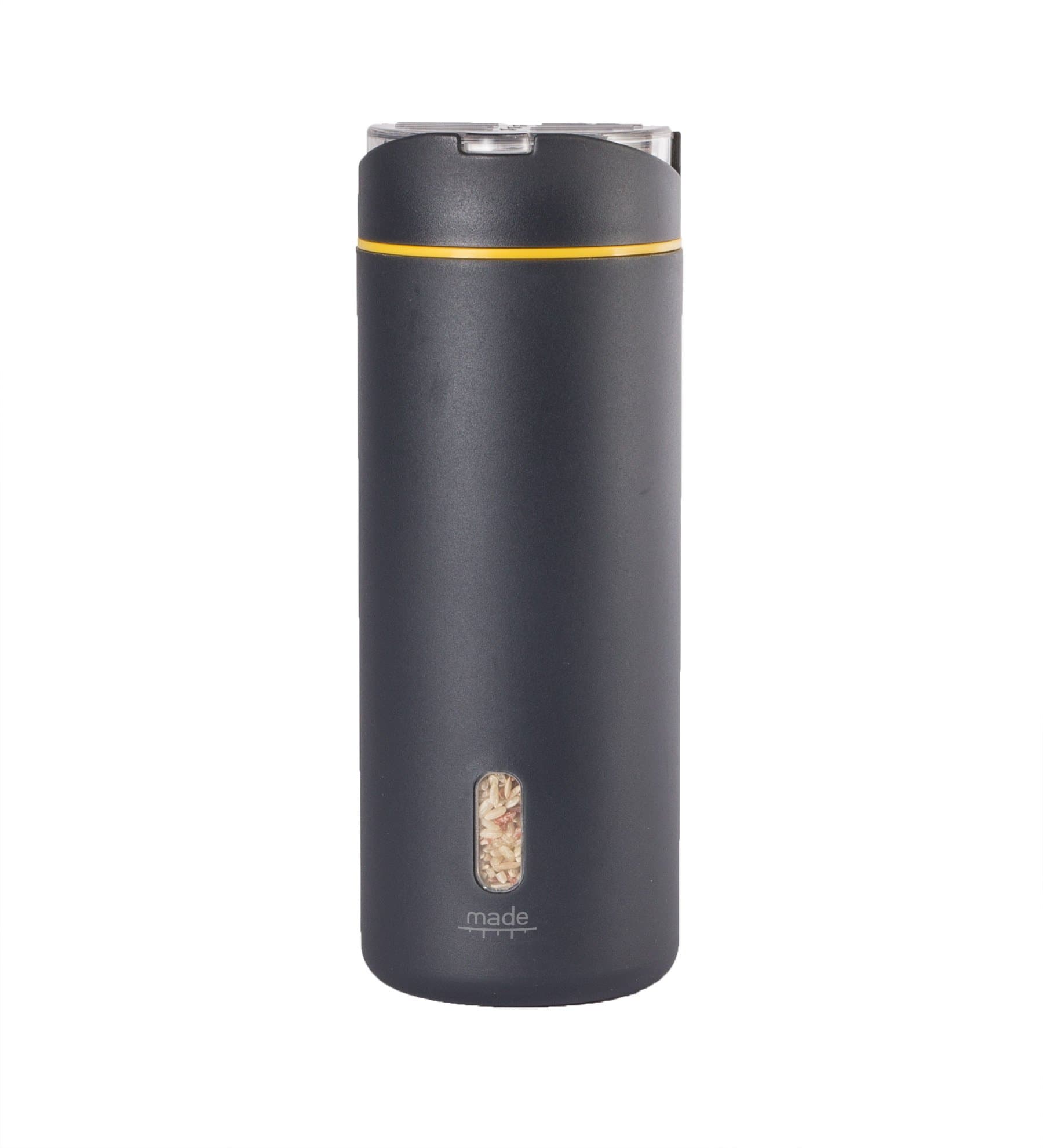 Made 1.0-Quart Round Storage and Measuring Container, Gray w Yellow Rim