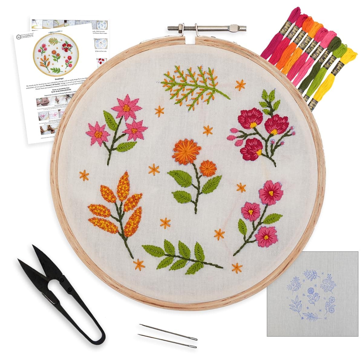 Embroiderymaterial Cotton Embroidery Kit With Pattern All Materials Included With Tutorial Pages,Multicolor