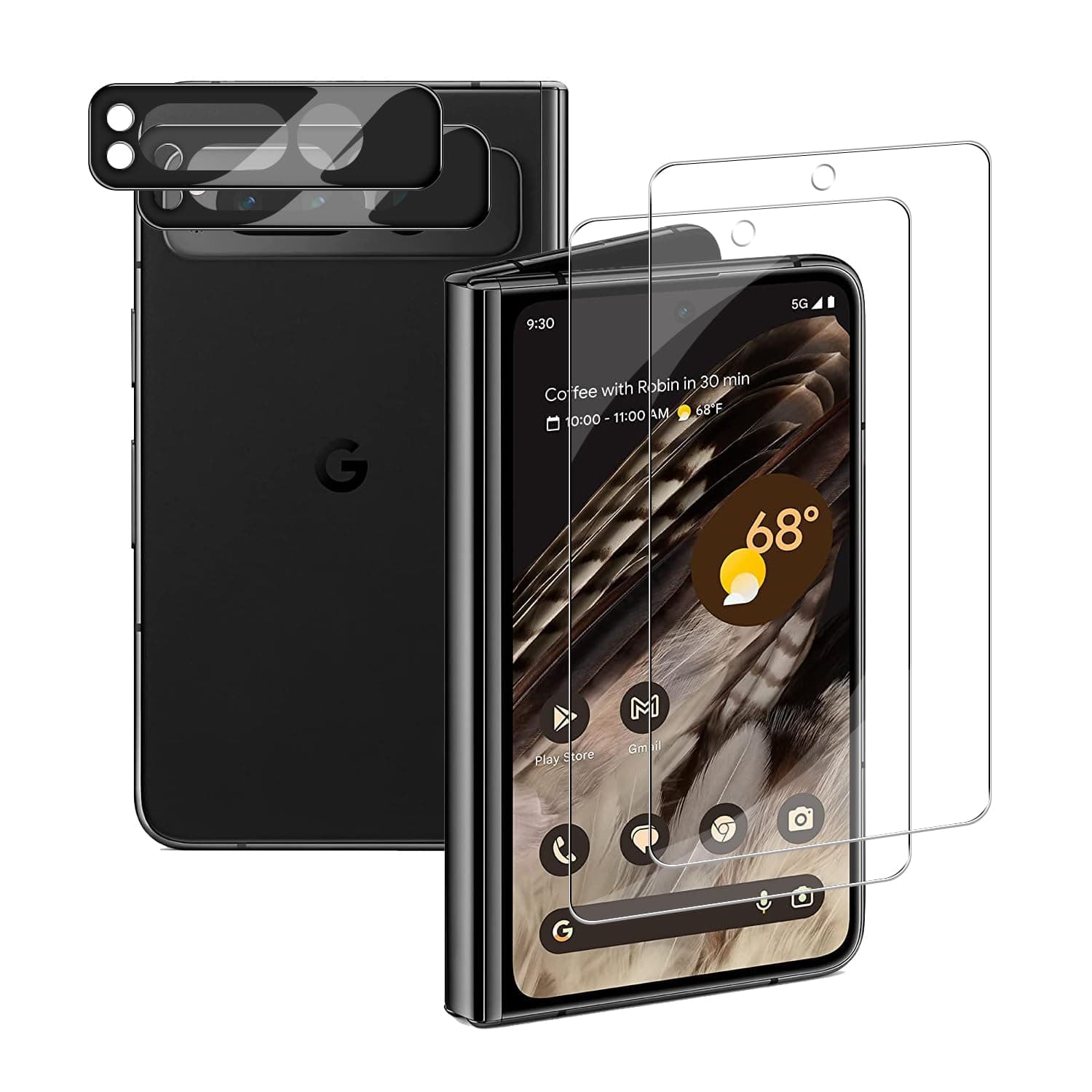 Pixel Fold Tempered Glass Screen Protector + Camera Lens Protector [ 2 + 1 Pack ][Fingerprint Unlock] [Anti-Scratch] [Case Friendly] HD Clear Protective Film for Google Pixel Fold