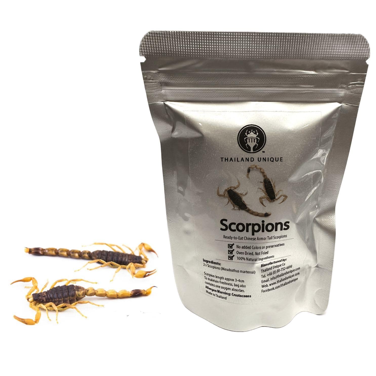 Thailand Unique Armor Tail Scorpions - 1 Bag of 2 Pieces of Dehydrated Edible Insects for Humans, Nutritious Bugs Superfood Weird Unusual Snack Gift