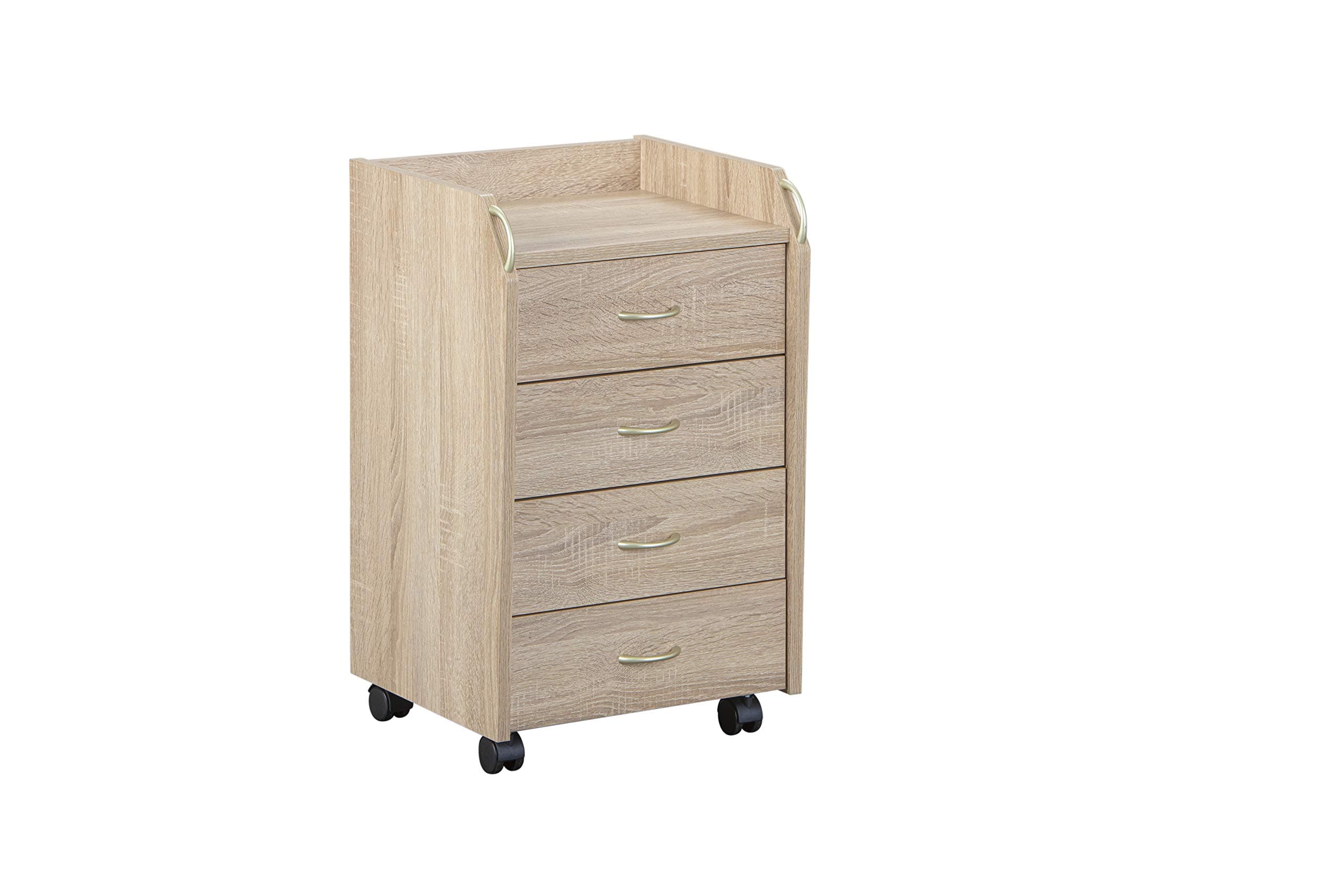 Inter LinkNovi Rolling Container with Drawers, Office Container, Standing Container, Rolling Cabinet, Drawer Chest of Drawers, Office Cabinet, 4 Sonoma Oak