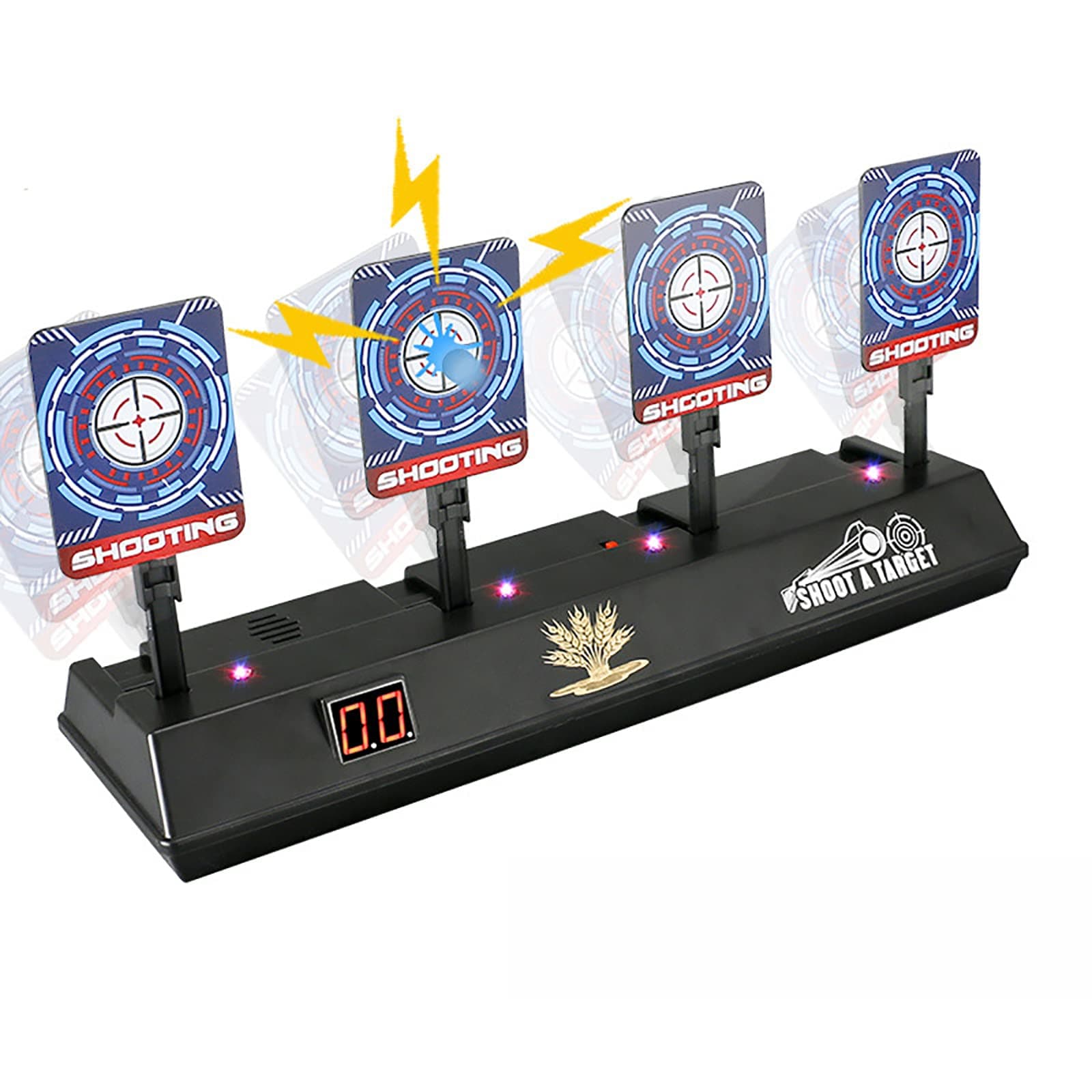 Electronic Scoring Target, Automatic Return Four Targets with Digital LCD Screen, Automatic Record Score, Hit Sound Effects and Lights, Compatible with a Variety Of Bullets