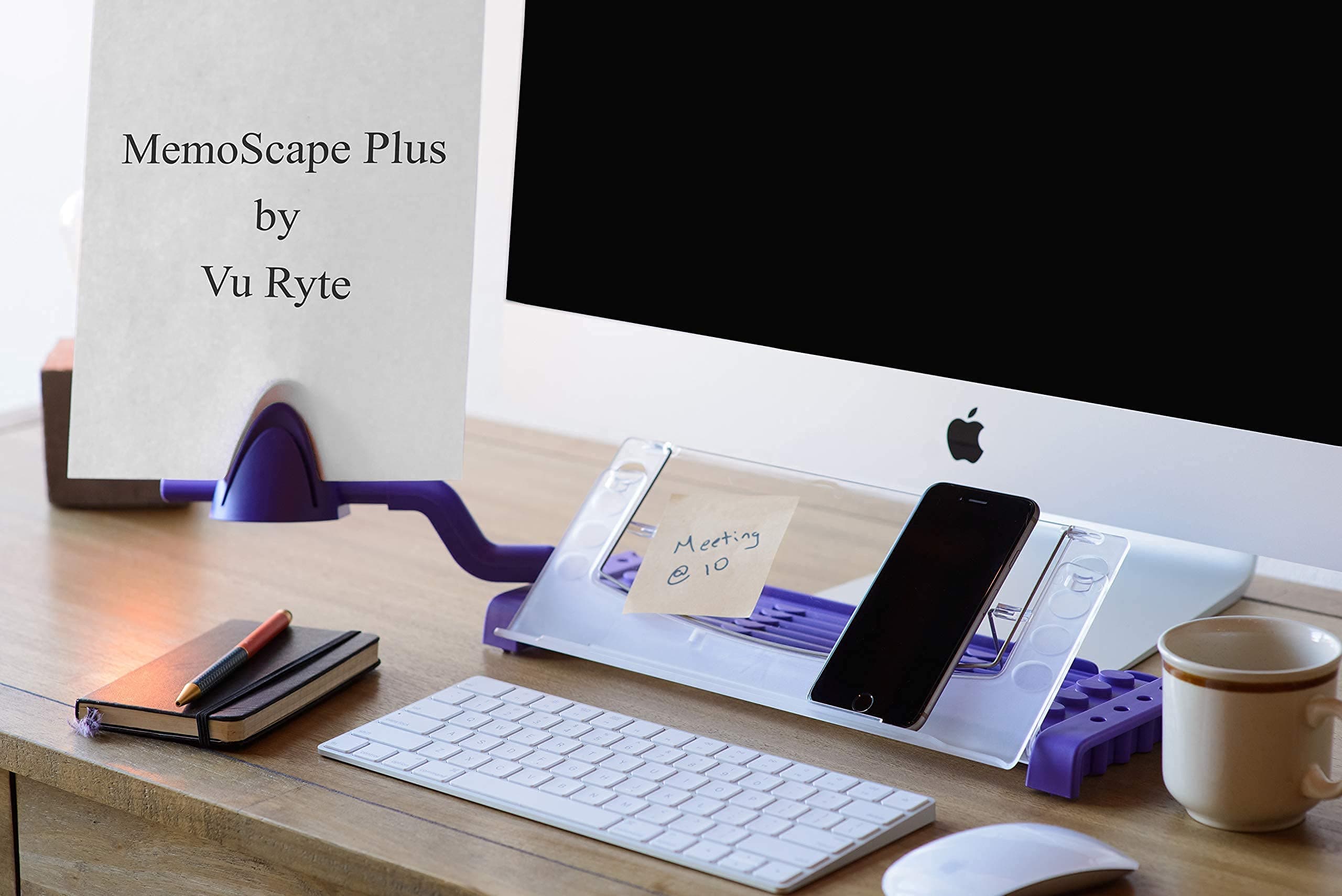 MemoScape Adjustable in-Line Document Holder for Typing | Reduces Neck Strain, Improves Focus, Boosts Desk Organization, and Workflow | Paper Holder Stand for Desk and Home Office - Purple (VUR 4040)