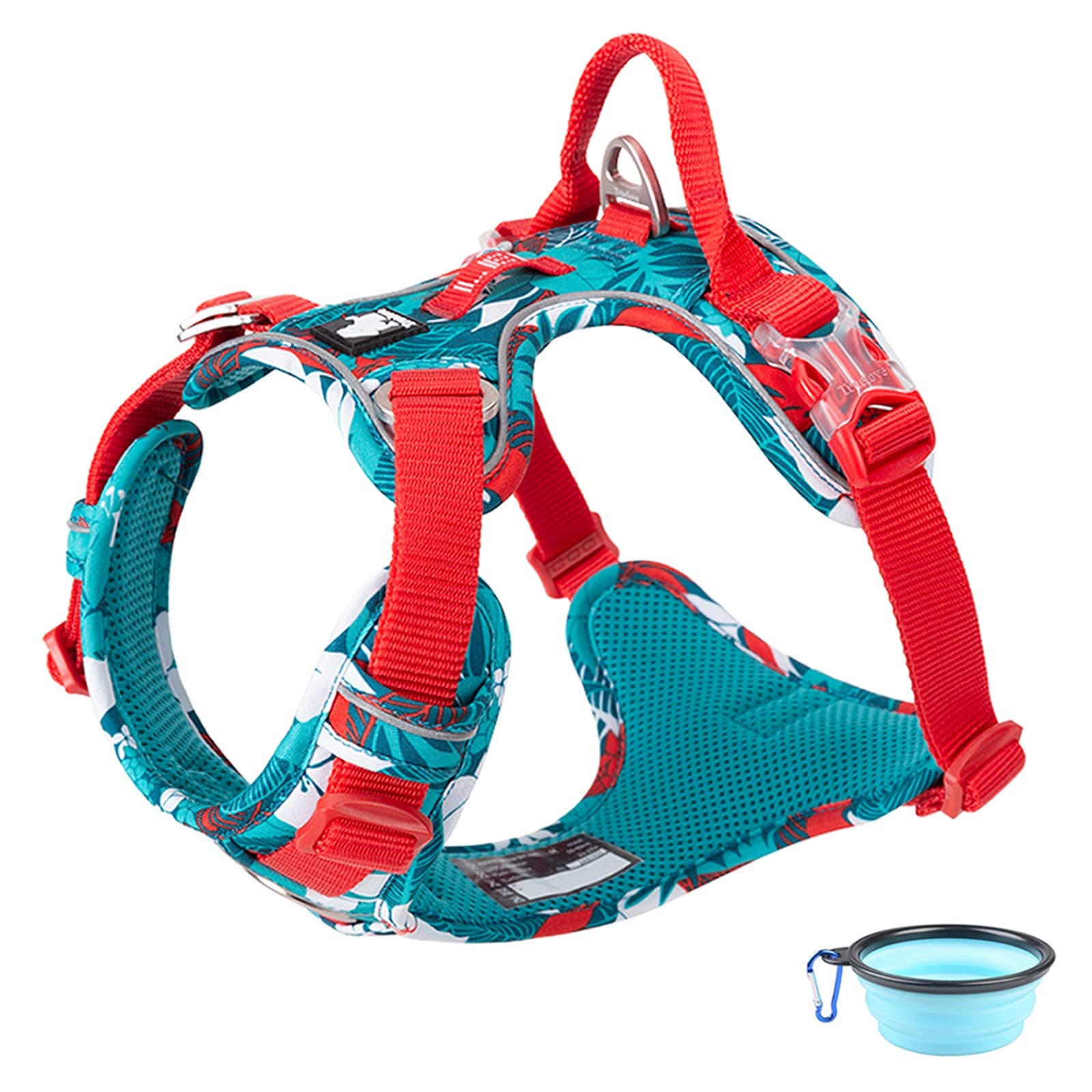 TVMALLReflective Dog Harness Large, Medium and Small No-Pull Pet Harness Adjustable Front clip Dog Harness Outdoor Pet Training Vest Breathable dog chest strap + Free Collapsible bowl (Blue red, XL)