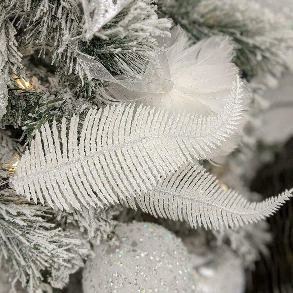 Yueshop 6pcs Christmas Tree Decoration Clip On Feather Glittery Baubles Ornament Personalised Christmas Bauble Xmas Decor Novelty Item 22cm (White)