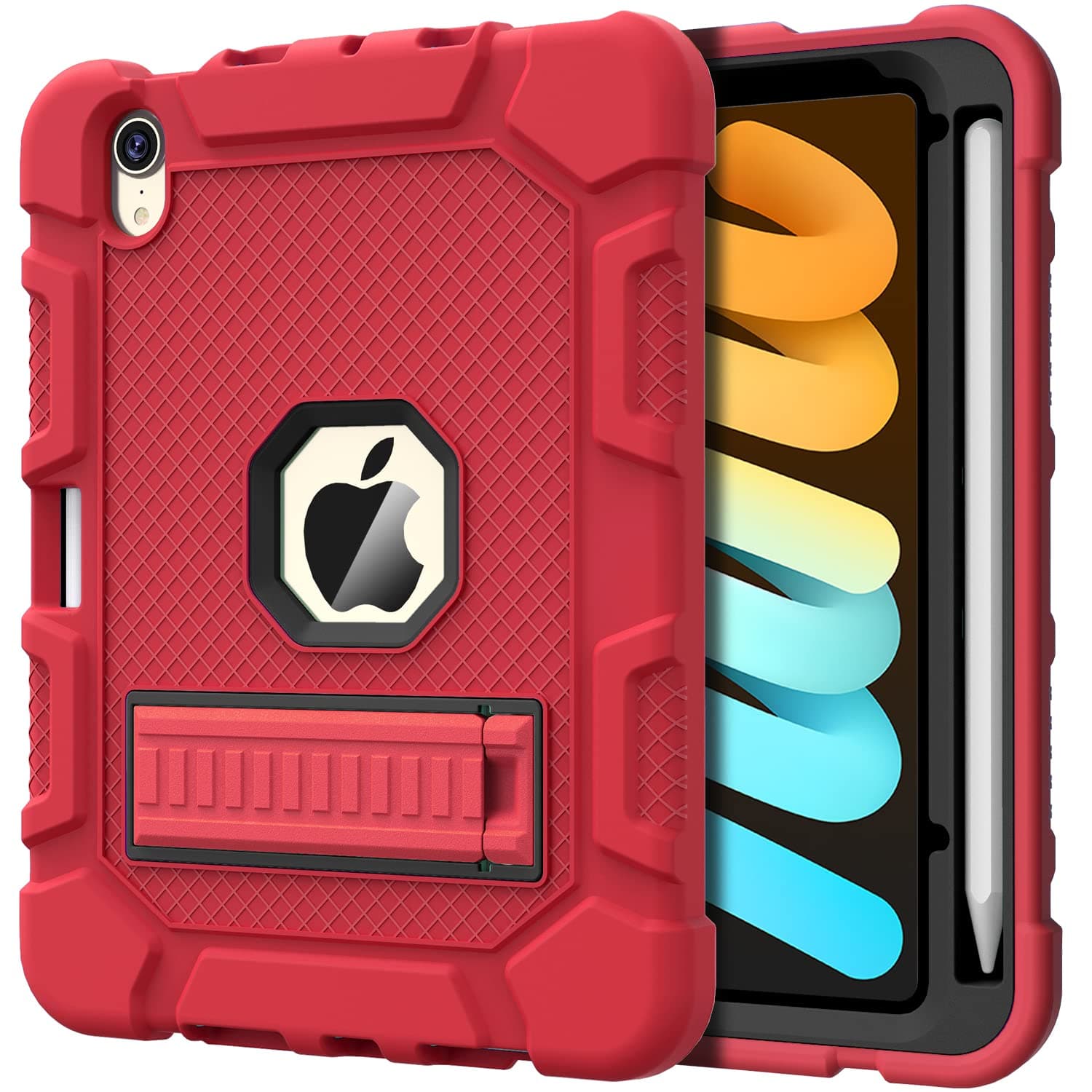 Case for iPad mini 7 A17 Pro 2024 / iPad mini 6 2021 8.3 Inch, Heavy Duty Shockproof Rugged Protective Case for iPad mini 7th/6th Generation 8.3", Red