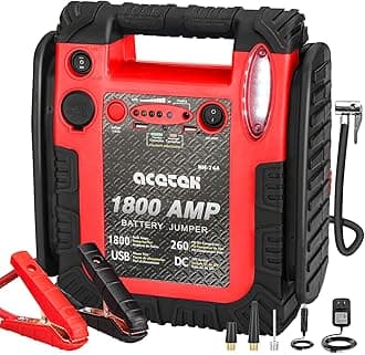1800 Amp Jump Starter with Air Compressor, acetek Car Battery Jump Starter 260 PSI Tire Inflator, 20000mAh 12V Auto Lead-Acid Battery Booster (Up to 6L Gas or 6L Diesel Engine) with LED Light & USB