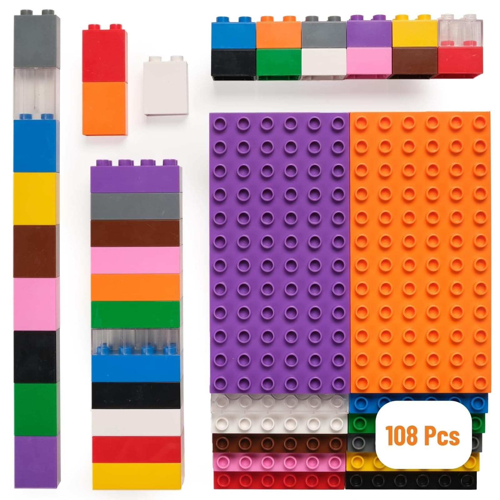Strictly Briks Big Brick Building Set - Stackable Block Set & Base Plates - Vibrant Rainbow Block Variety - Compatible with Lego for Expanded Play - 96 Pieces, Rainbow