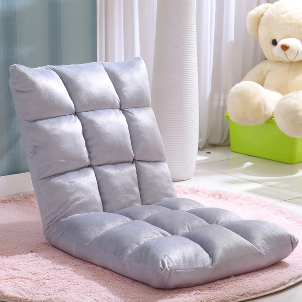 Selani™ Adjustable Floor Chair Folding Couch Sofa Six-Position Multiangle Lazy Man Chair Soft Cushion Foldable Tatami Foldable Recliner Lounge Chair Home Essential Sofa (Silver Gray)