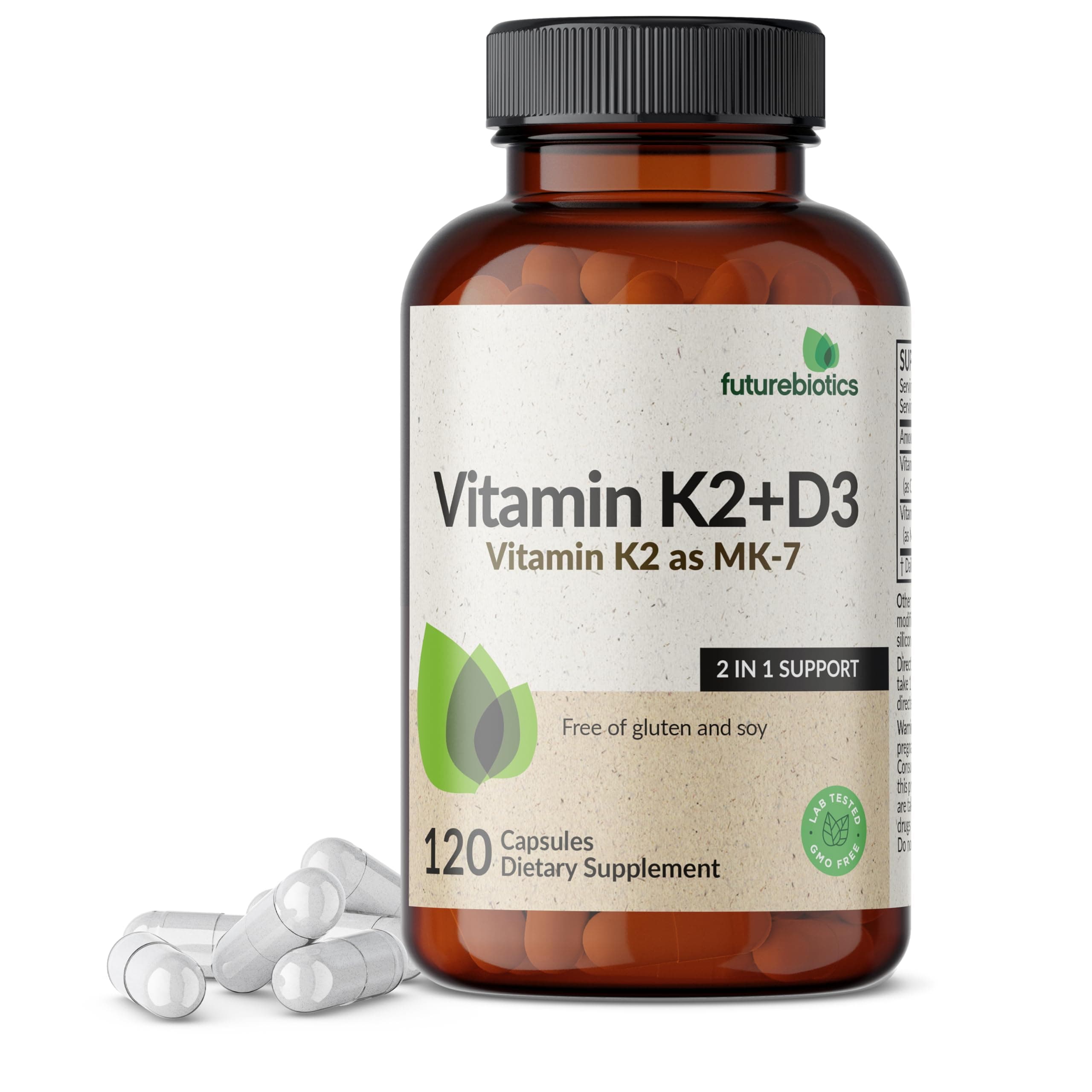 Vitamin K2 (MK7) with D3 Supplement - Non-GMO Formula - 5000 IU Vitamin D3 & 90 mcg Vitamin K2 MK-7, 120 Vegetarian Capsules