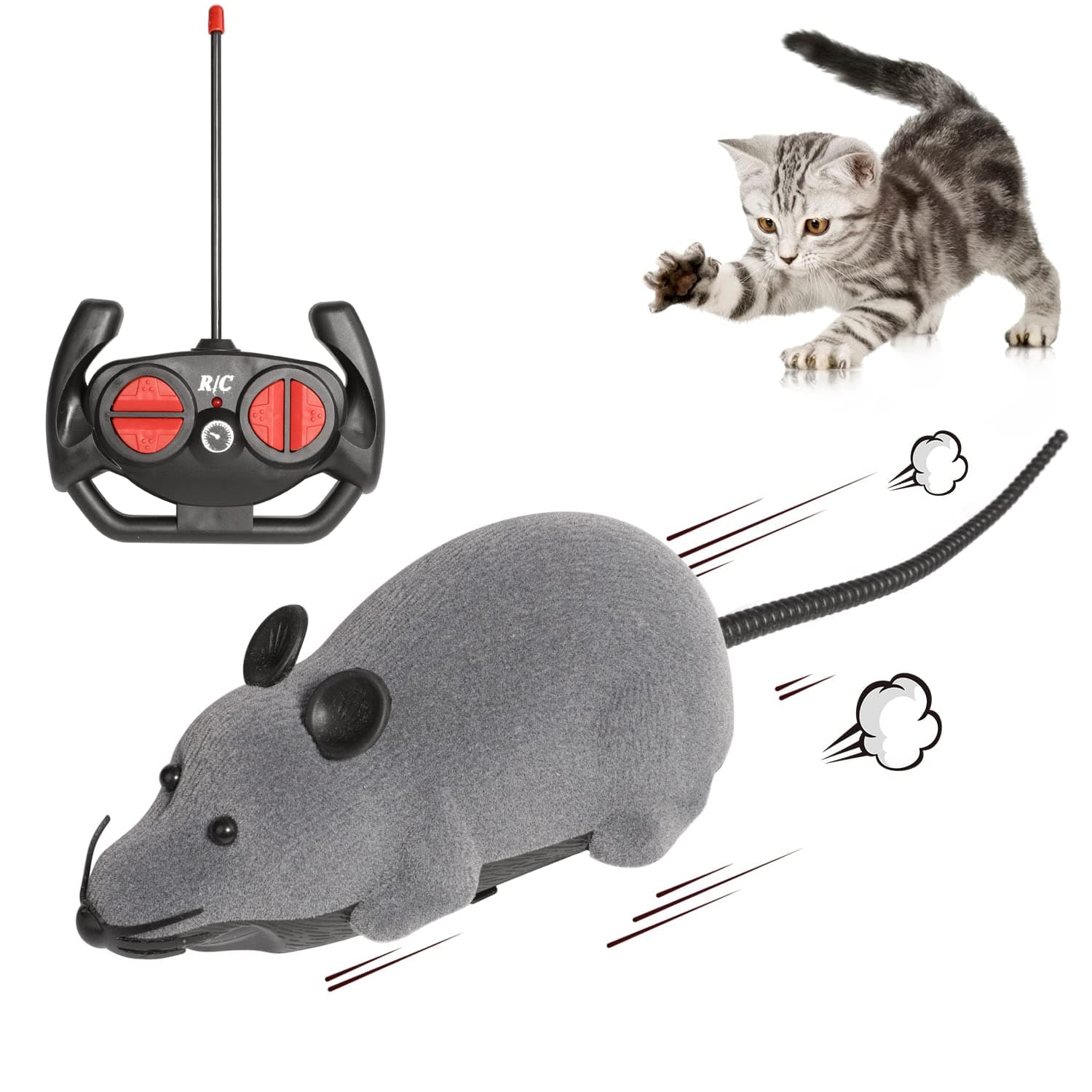 Remote Control Mouse Toy, Wireless Control Realistic Rat Scary RC Mice Toy For Cat Kitten Dog Pet Novelty Gift Trick Bugs, Kids Children Halloween Christmas Birthday Present (Light Grey)