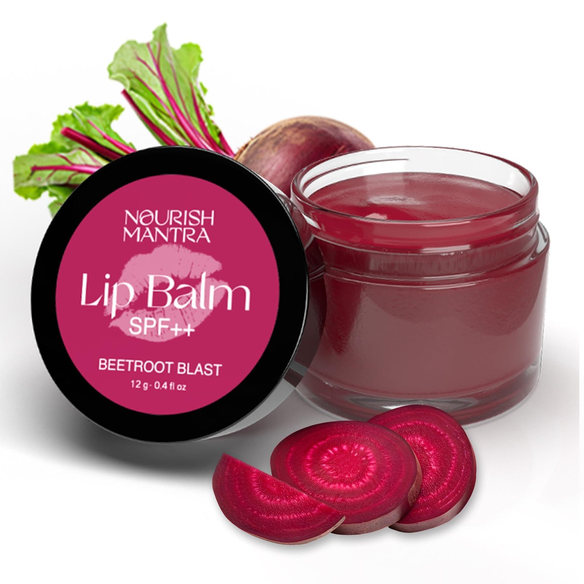 Nourish Mantra Beetroot Blast Lip Balm with SPF/Formulated with Beetroot Extracts, Olive Oil, Shea Butter, Vitamin E, and Avocado Oil/Best for both women and men/ 12gms