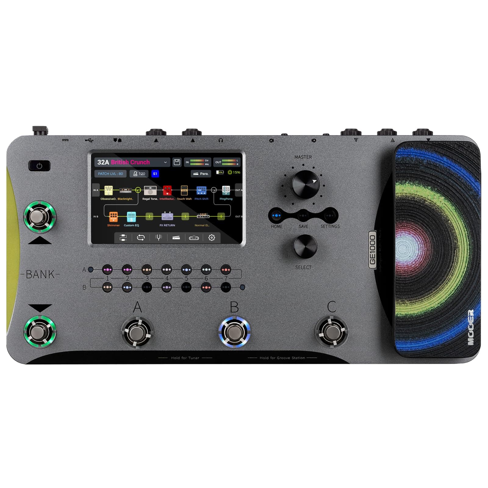 GE1000Li Guitar Multieffects Pedal Processor WIth Battery 5" Touch Screen, 288 Effects, AI Equalization Third-brand IRs, Stereo Sound, Surport XLR, MIDI Port, APP Cloud