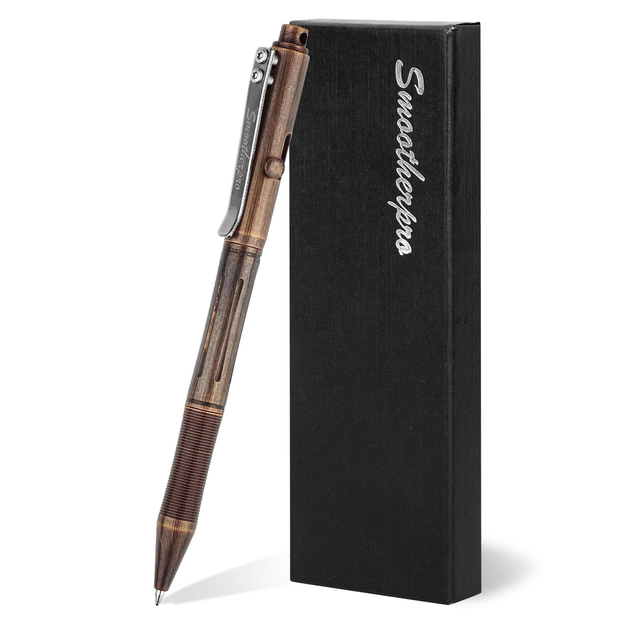 SMOOTHERPRO Bolt Action Pen, Solid Brass Ballpoint Pen Compatible with Pilot G2 Refill, Weighted Heavy Pen for Tremor Parkinson Arthritic Hand, Plated Vintage Retro Black(RG335)