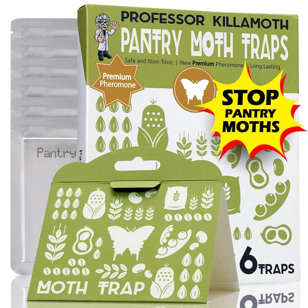 Professor Killamoth Pantry Moth Traps 6 Pack, Professional Grade Pheromone Moth Traps for House Indoor, Non-Toxic Pantry Moth Trap for Kitchen, Food & Cupboards