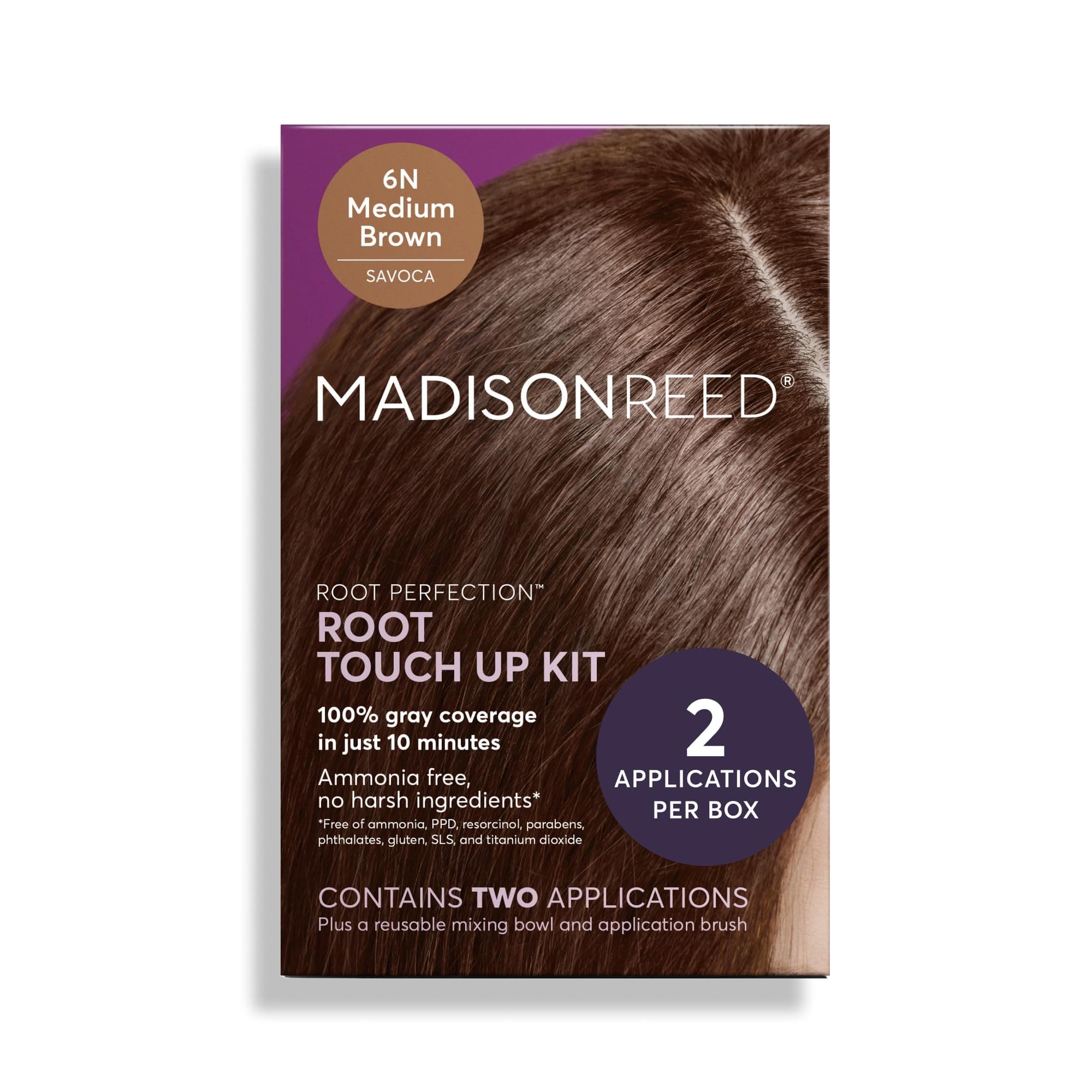 Madison Reed Root Perfection Permanent Root Touch Up, Medium Brown 6N Savoca, 10 Minutes for 100% Gray Root Coverage, Ammonia-Free Hair Dye, Two Applications