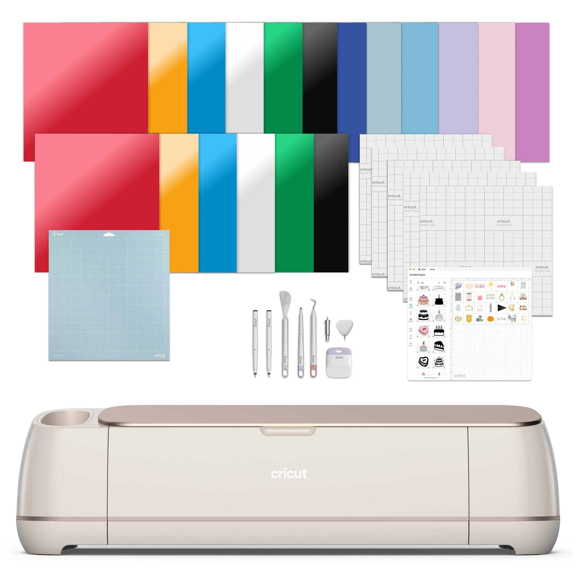 Maker 4 - Smart Cutting Machine (Seashell) | Engagement Bundle - Includes Smart Vinyl, Cardstock, Transfer Tape, Iron On HTV, Mat, Pens, Tool Kit, & 30 Images in Design Space App