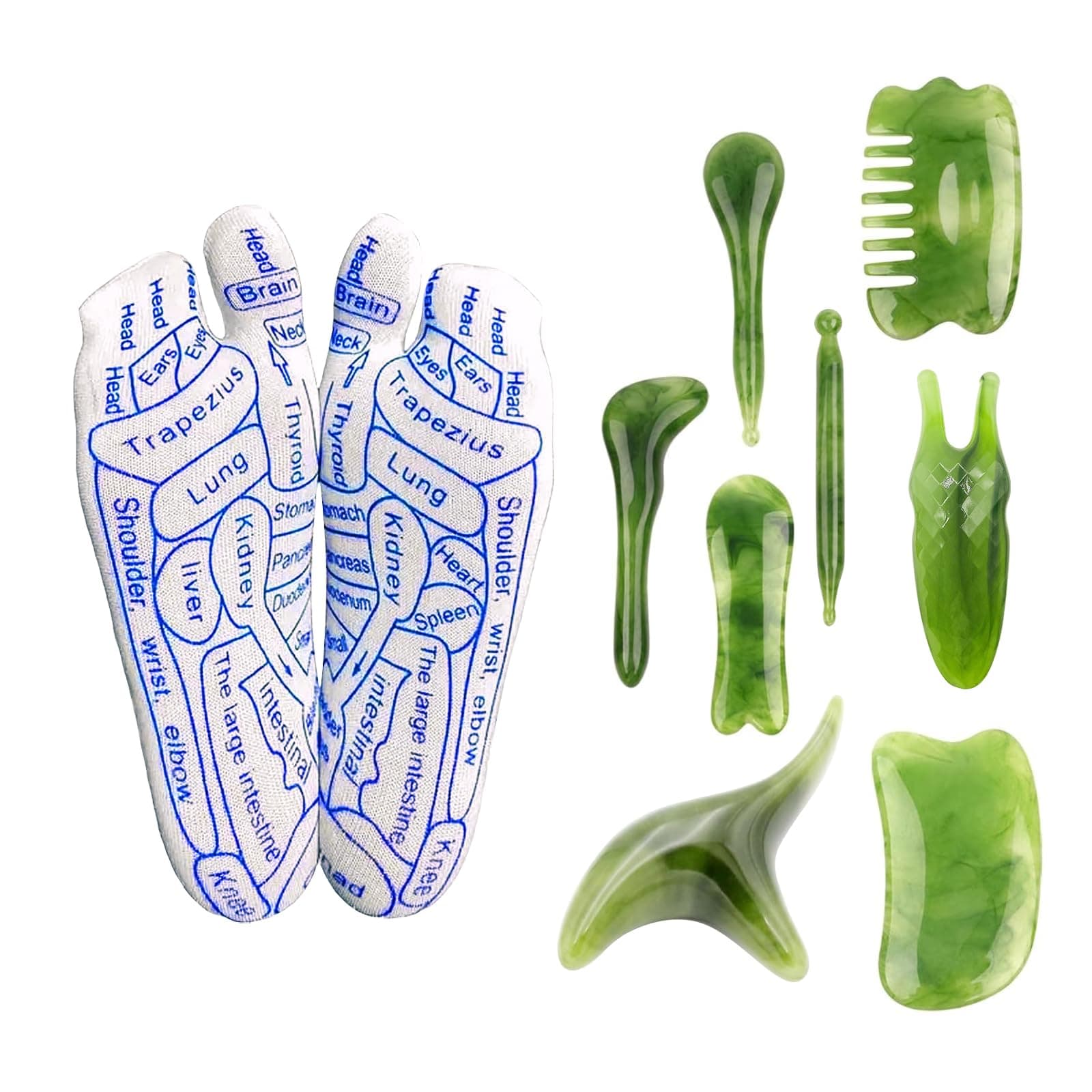 Reflexology Socks with Massage Tool - Reflexology Socks Set with Trigger Point Massage Tool,Foot Pain Relief Remedy for Foot Massage,Acupressure Socks with Tool of (Women's Emerald Green-8PCS)