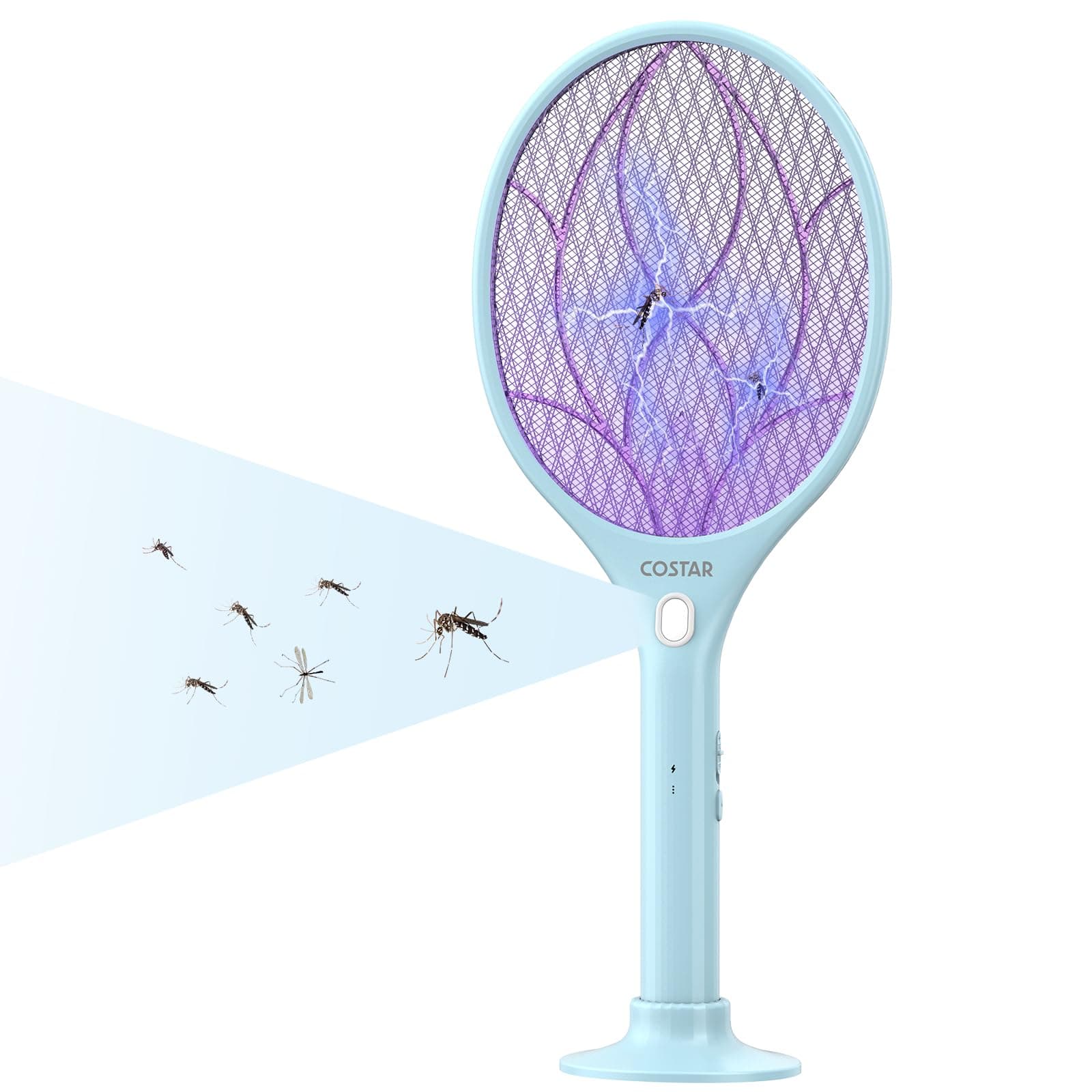 2 Modes Mosquito Racket with LED Light, UV Light Lamp Electric Fly Swatter, Mosquito Bat Rechargeable Lithium-ion Battery, Bug Zapper for Indoor Outdoor Use