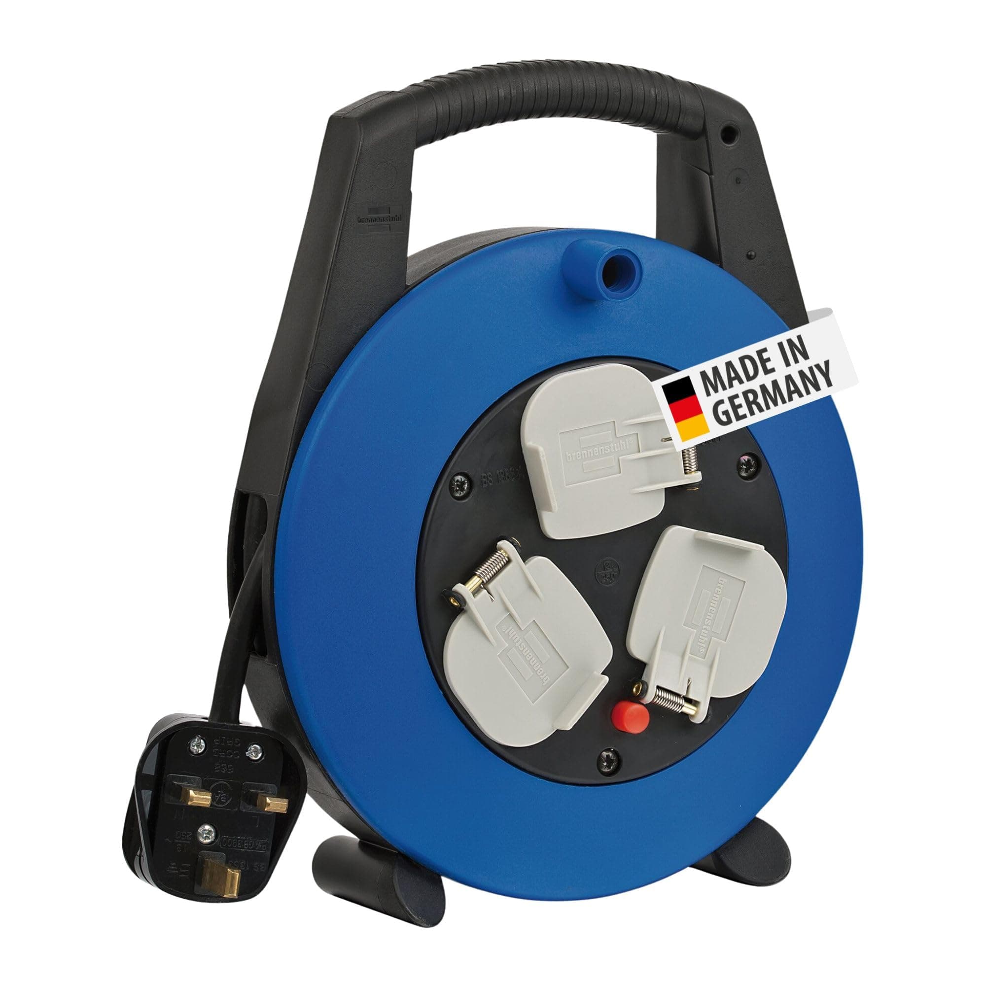 Brennenstuhl Vario Line 3-way socket cable box (5m extension cable, portable), small plastic cable reel box with carry handle, Made in Germany