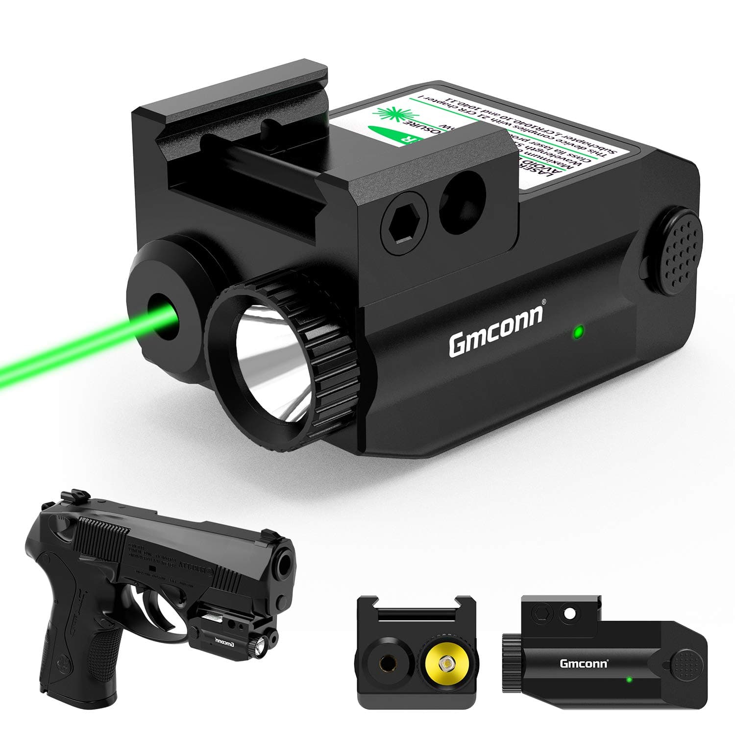 Pistol Green Red Laser Light Combot, Gun Flashlight with Strobe Mode Green Red Laser for Handgun,Compact Rail Mount Tactical Flashlight, USB Rechargeable Weapon for Pistols (Green Laser)