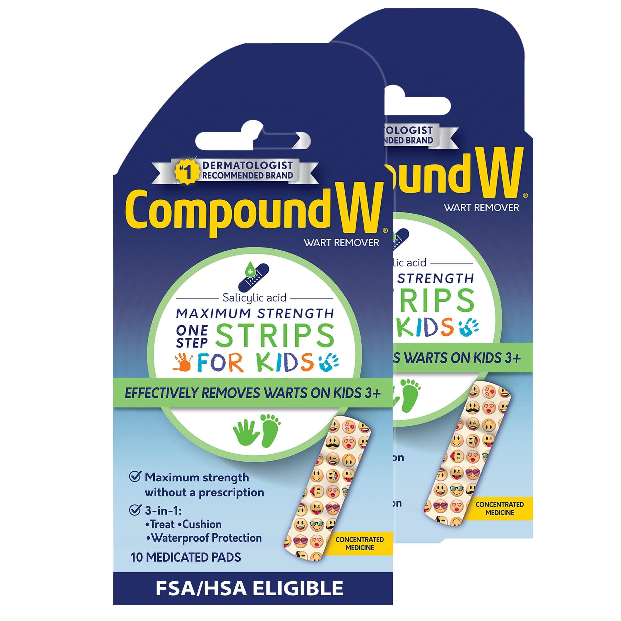 Compound W One Step Wart Remover Strips for Kids, 10 Medicated Strips for Wart Removal, 2 Pack