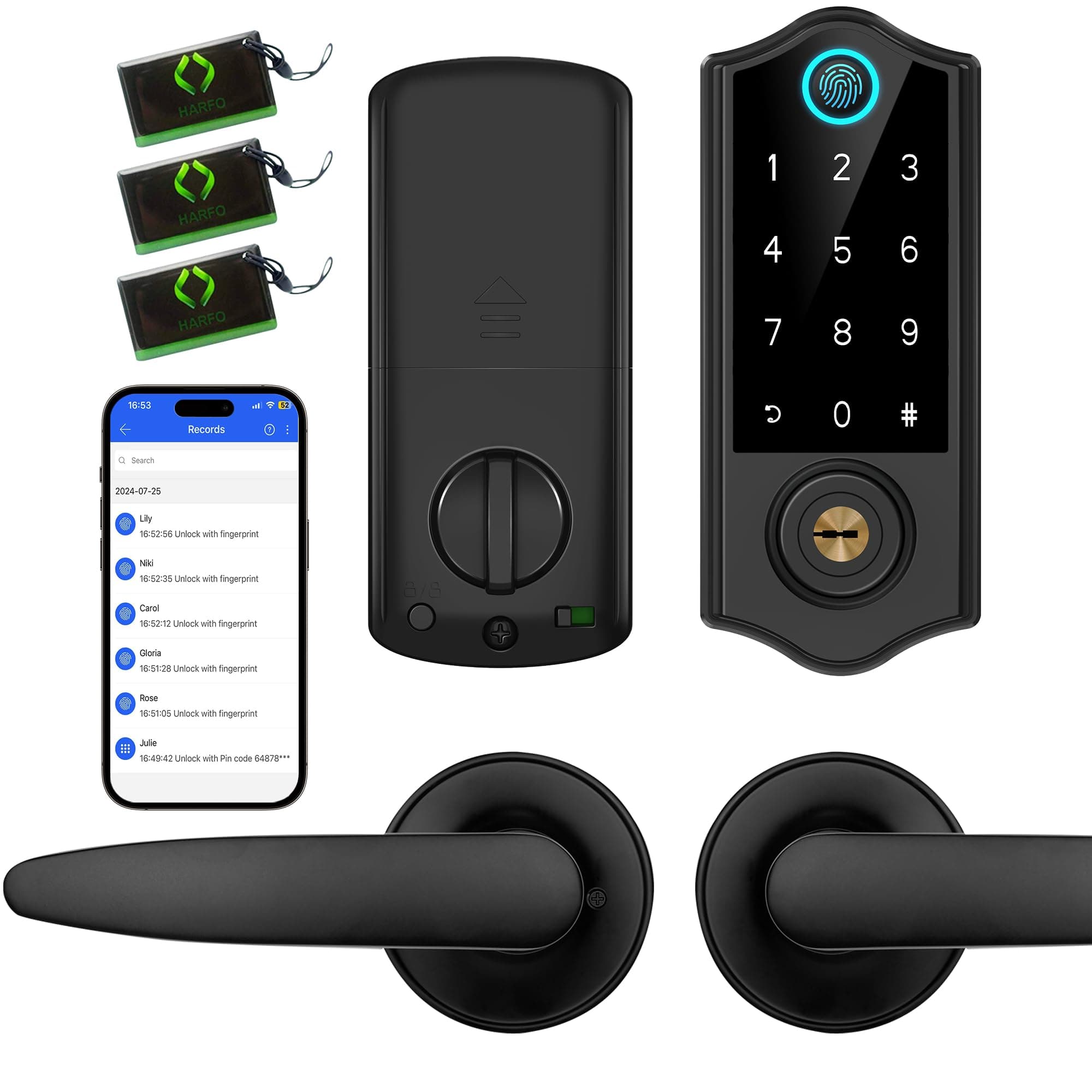 Harfo Smart Fingerprint Door Lock, Keyless Entry Deadbolt, Full App Control Biometric Lock, Electronic Digital Touchscreen Keypad, Auto Lock, Easy Install, Black